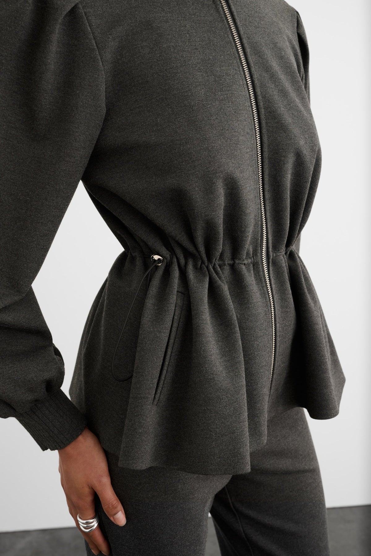 Ida Zip Front Jacket With Drawstring Detail | Shadow
