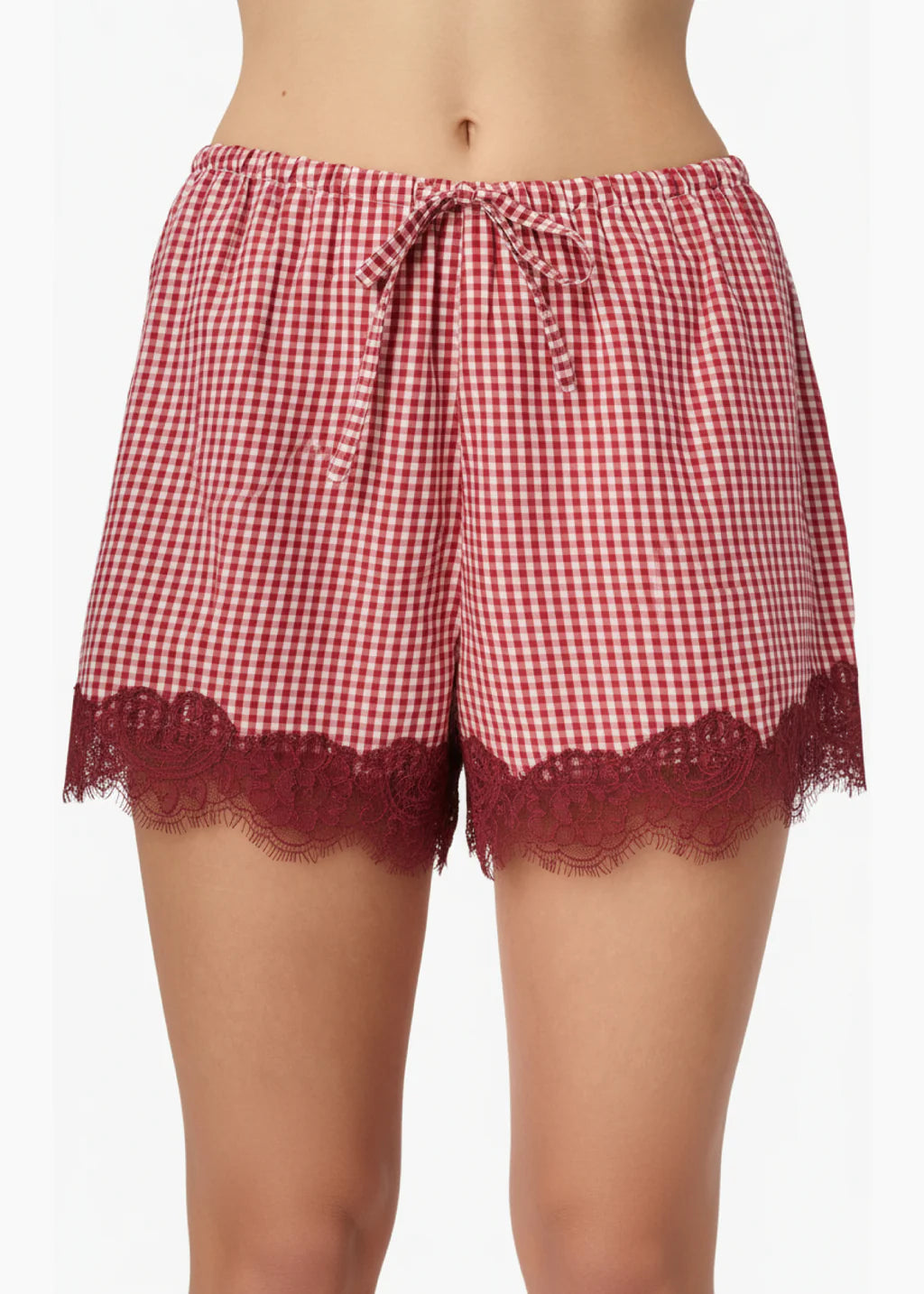 Cassandra Mid Rise Silk Cotton Short | Berry Gingham
