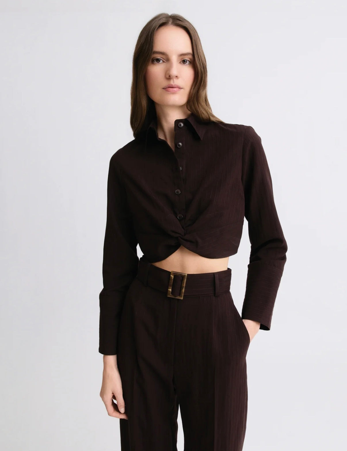 Twist Button Up | Brown Stripe