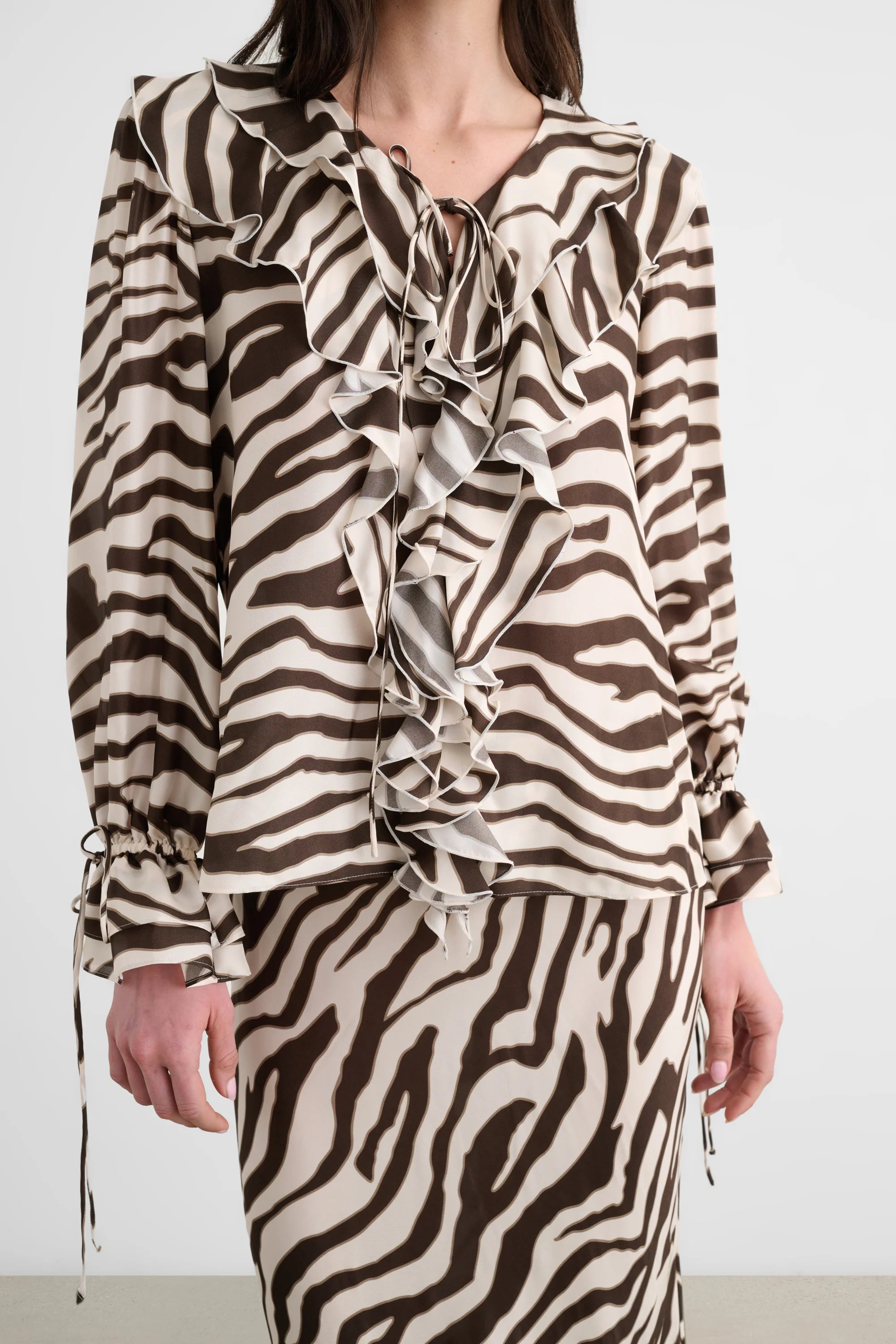 V-Neck Ruffle Blouse | Natural Zebra
