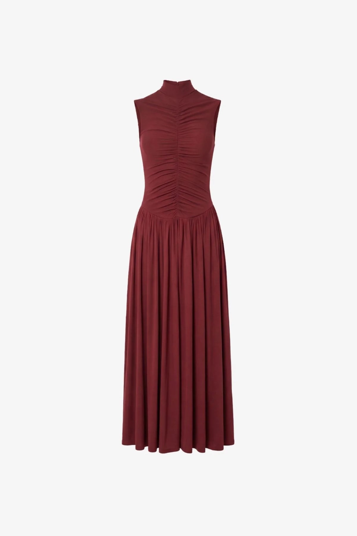 Faria Mock Neck Ruched Midi Dress | Oxblood