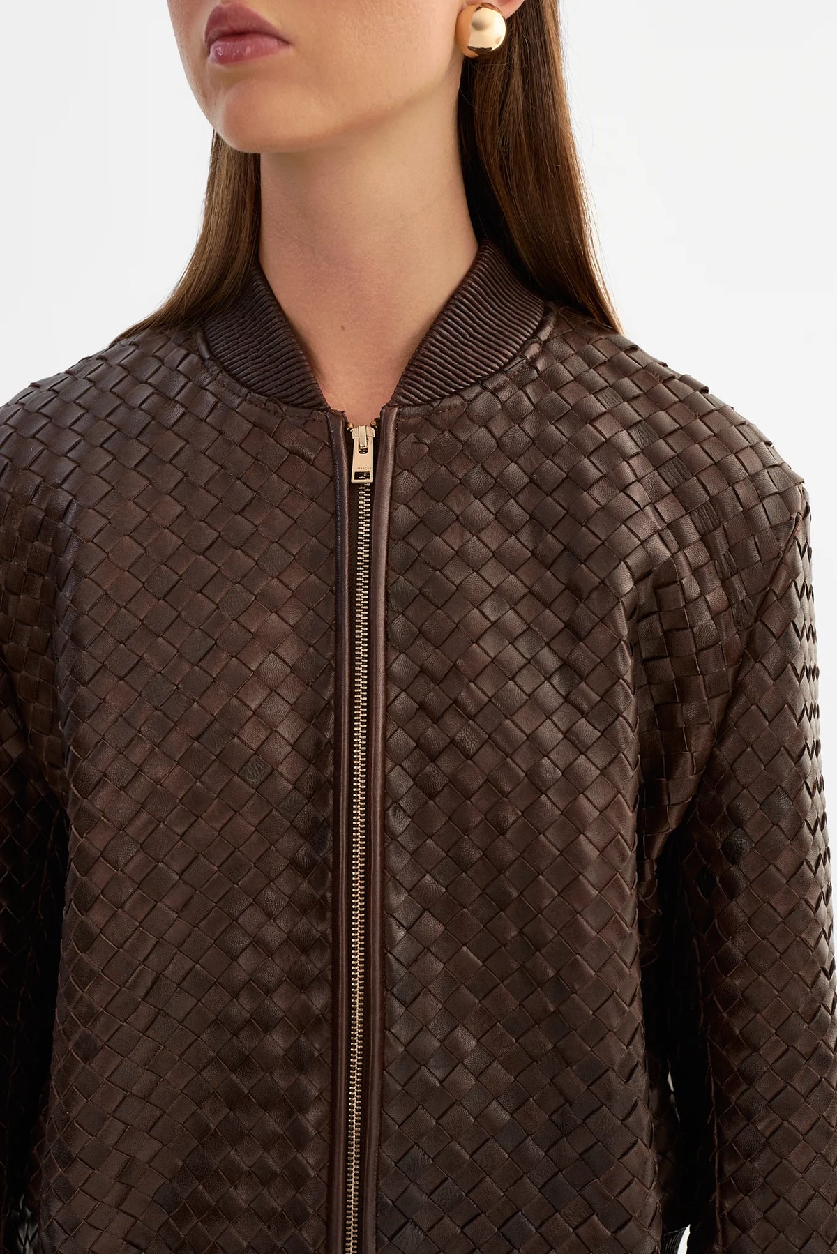 The MARLEY Leather Basket Weave Jacket | Brown