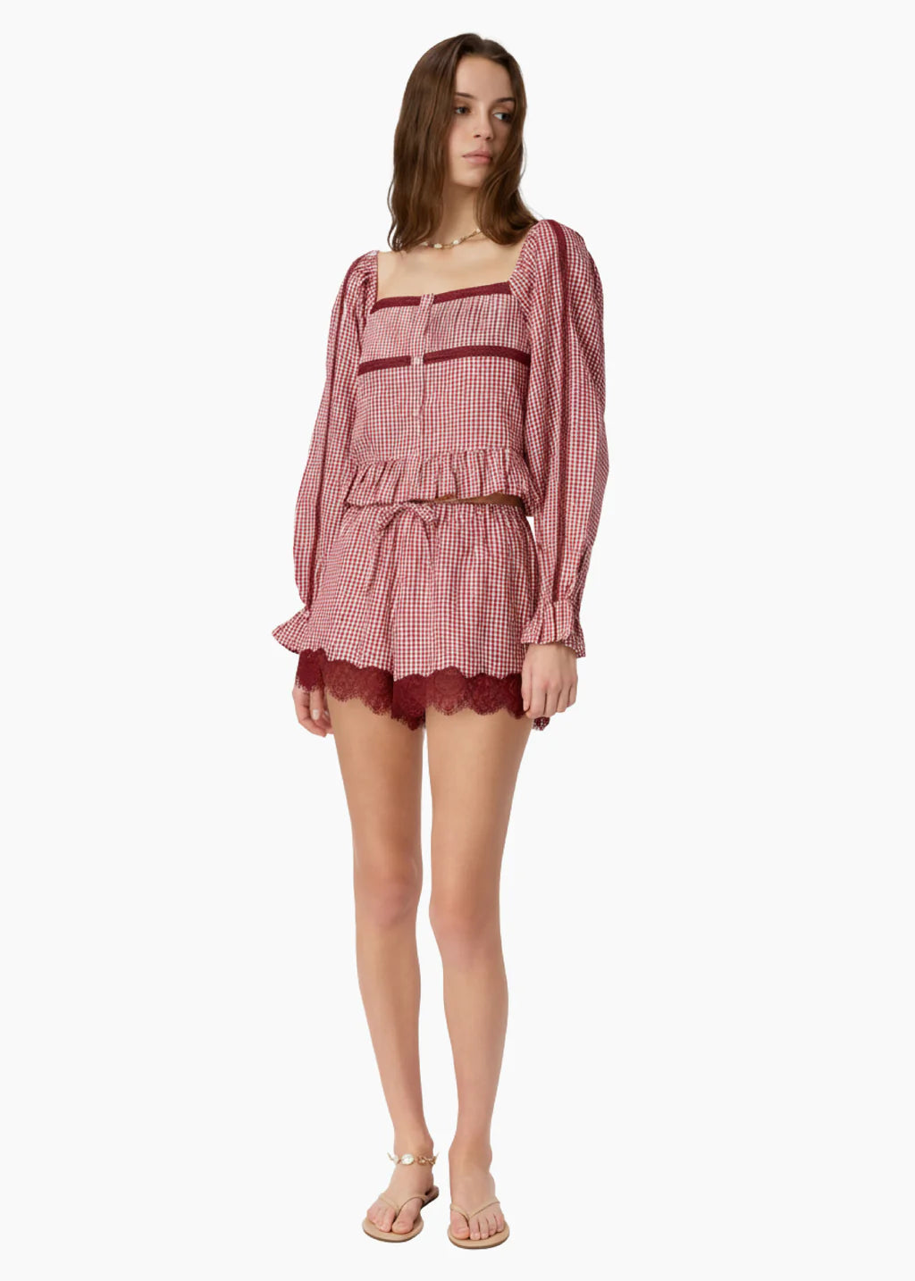 Cassandra Mid Rise Silk Cotton Short | Berry Gingham