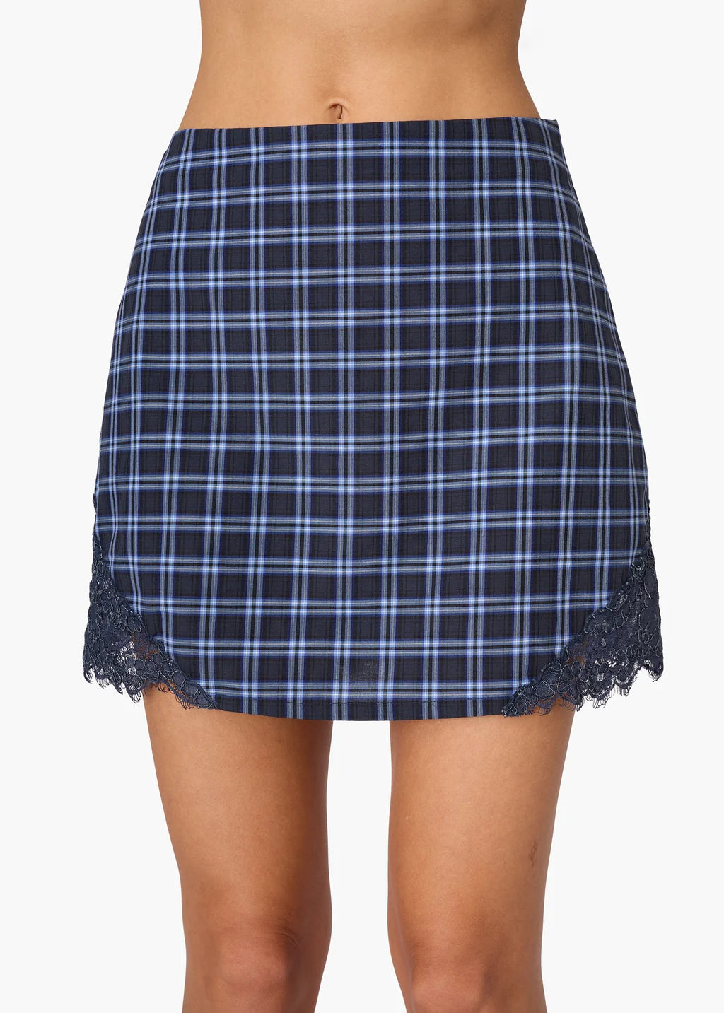 Hearst Cotton Mini Skirt | Navy Plaid