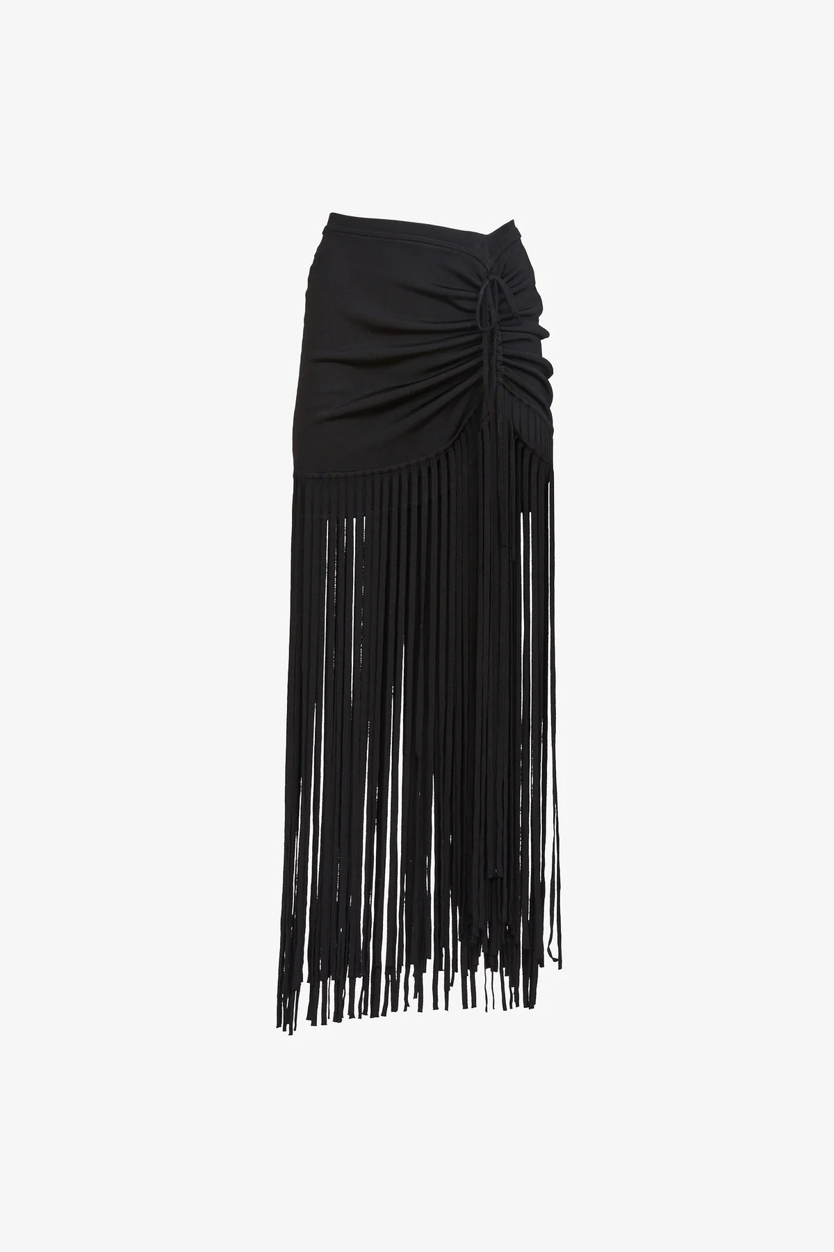 The Amalia Ruched Mini Skirt with Fringe | Black