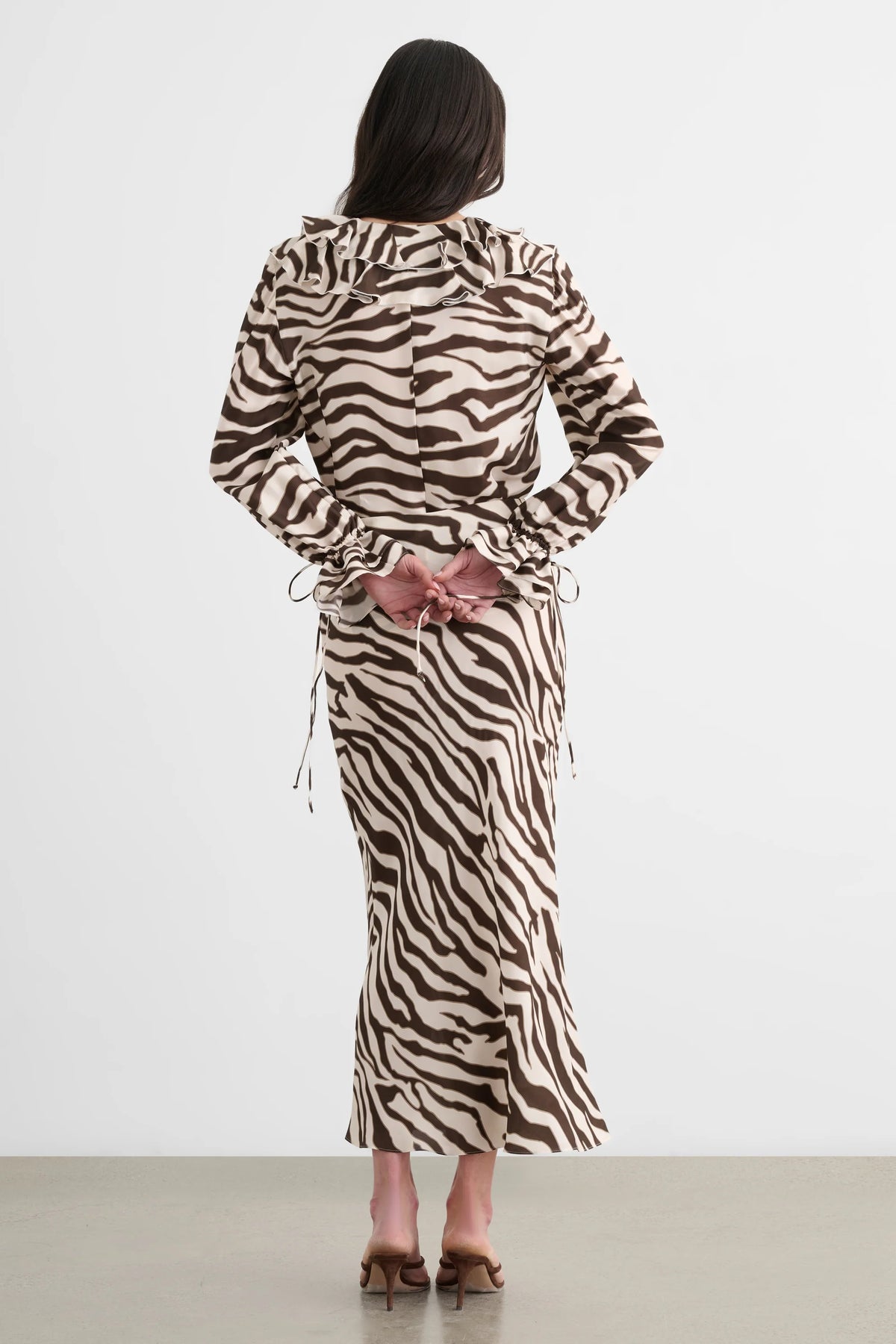 V-Neck Ruffle Blouse | Natural Zebra