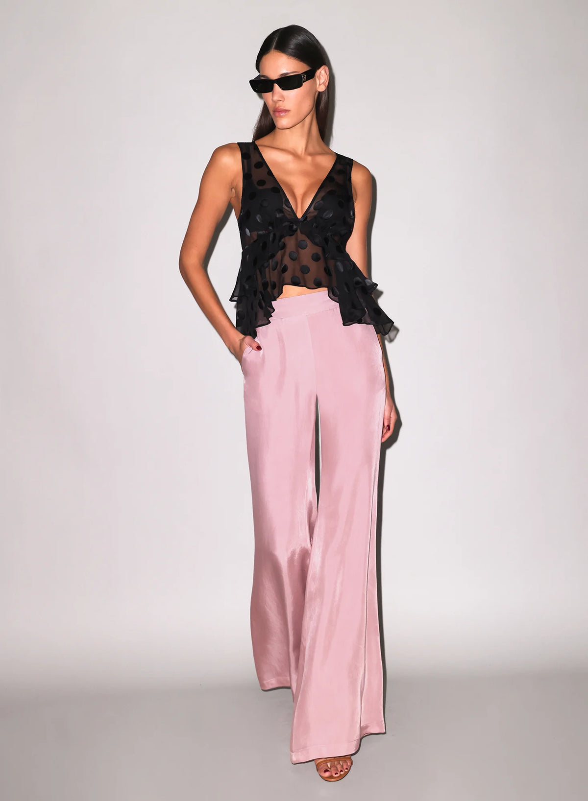 Silk Dot Ruffle Top
