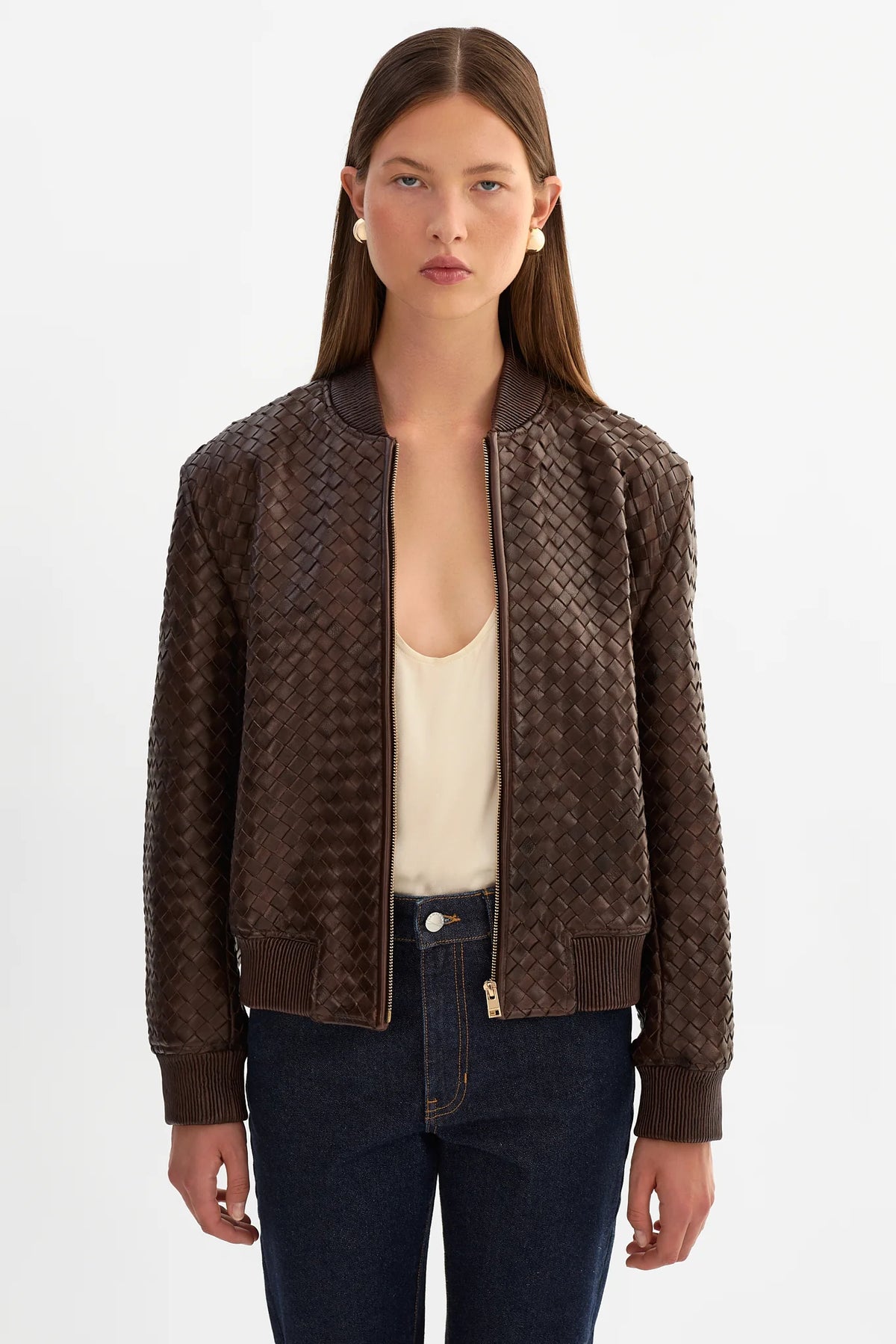 The MARLEY Leather Basket Weave Jacket | Brown