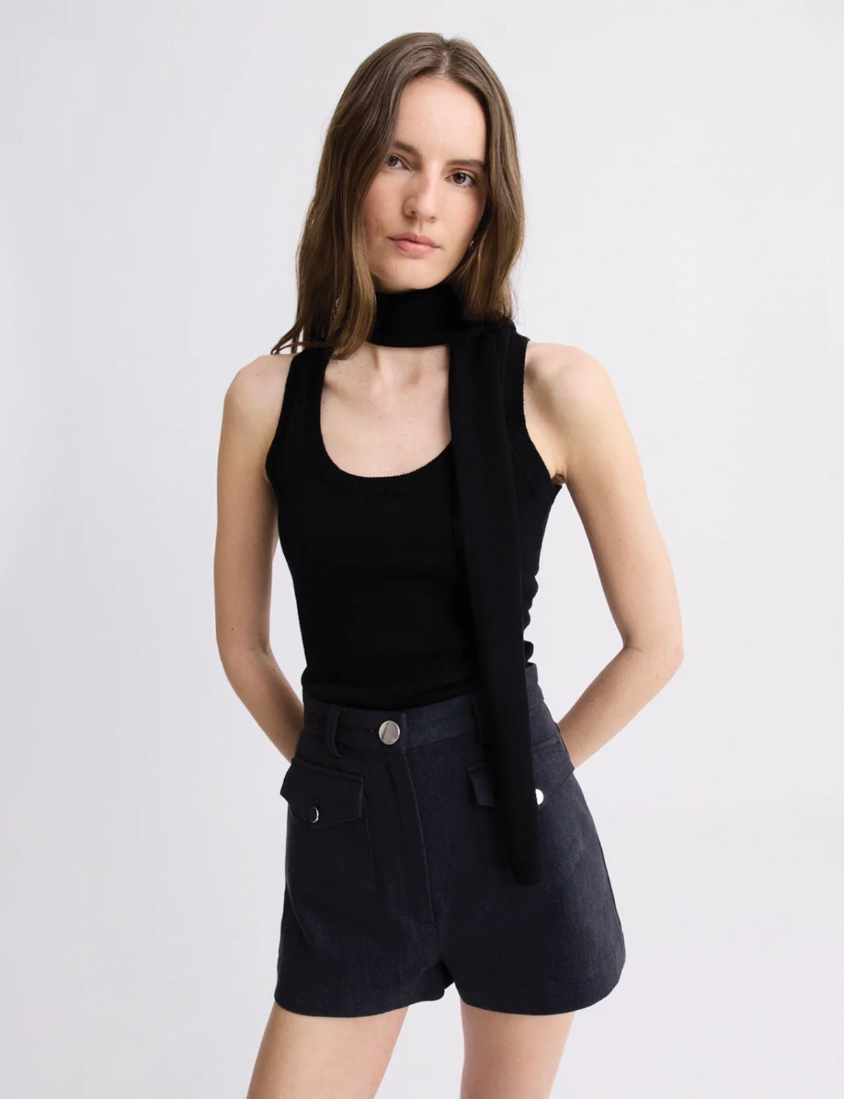 Twist Scarf Tank Top | Black