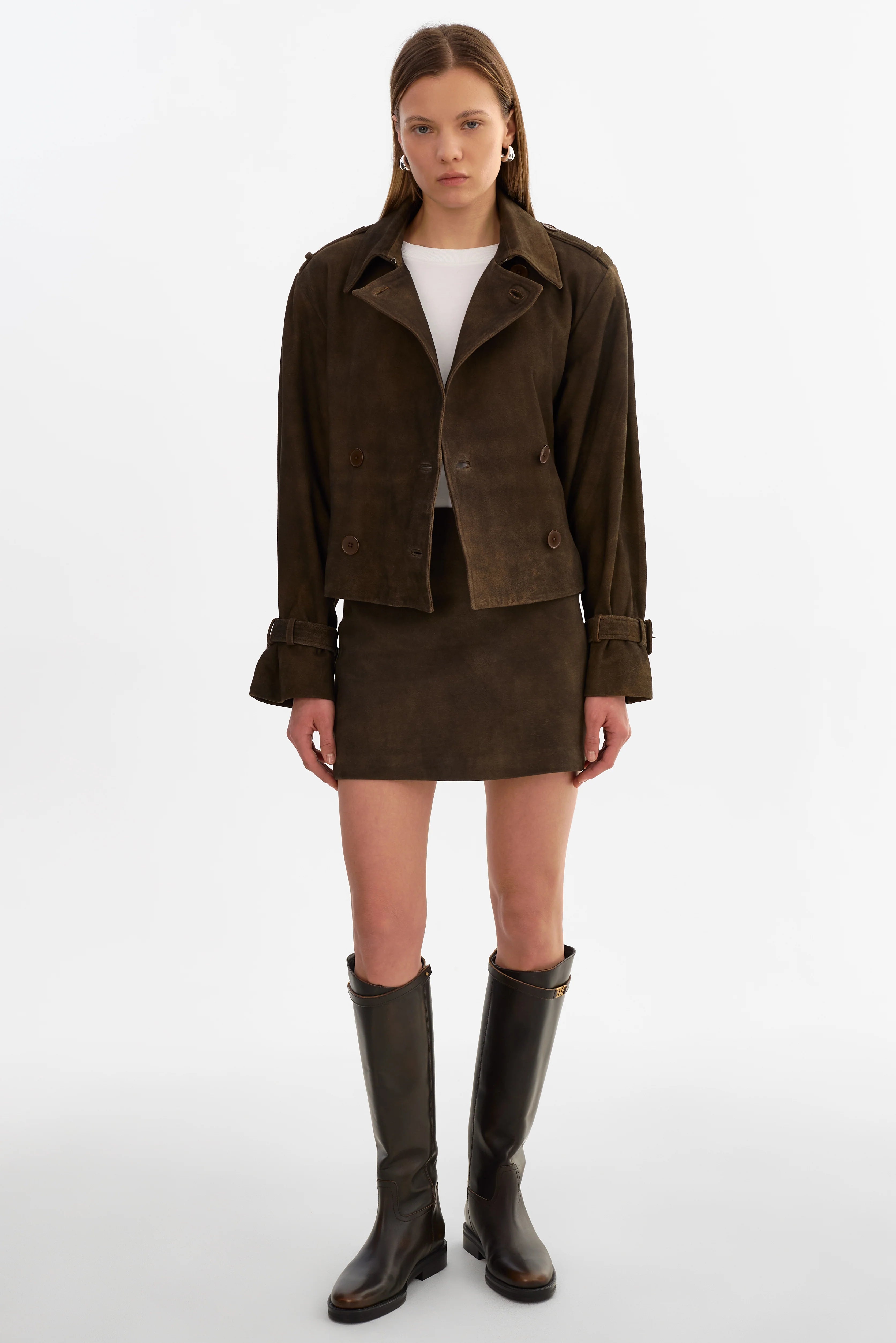 Dhana Short Suede Trench | Dark Brown