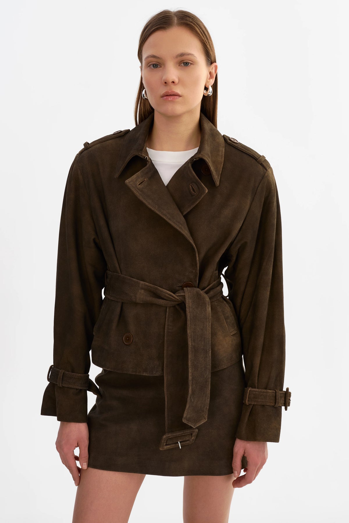 Dhana Short Suede Trench | Dark Brown