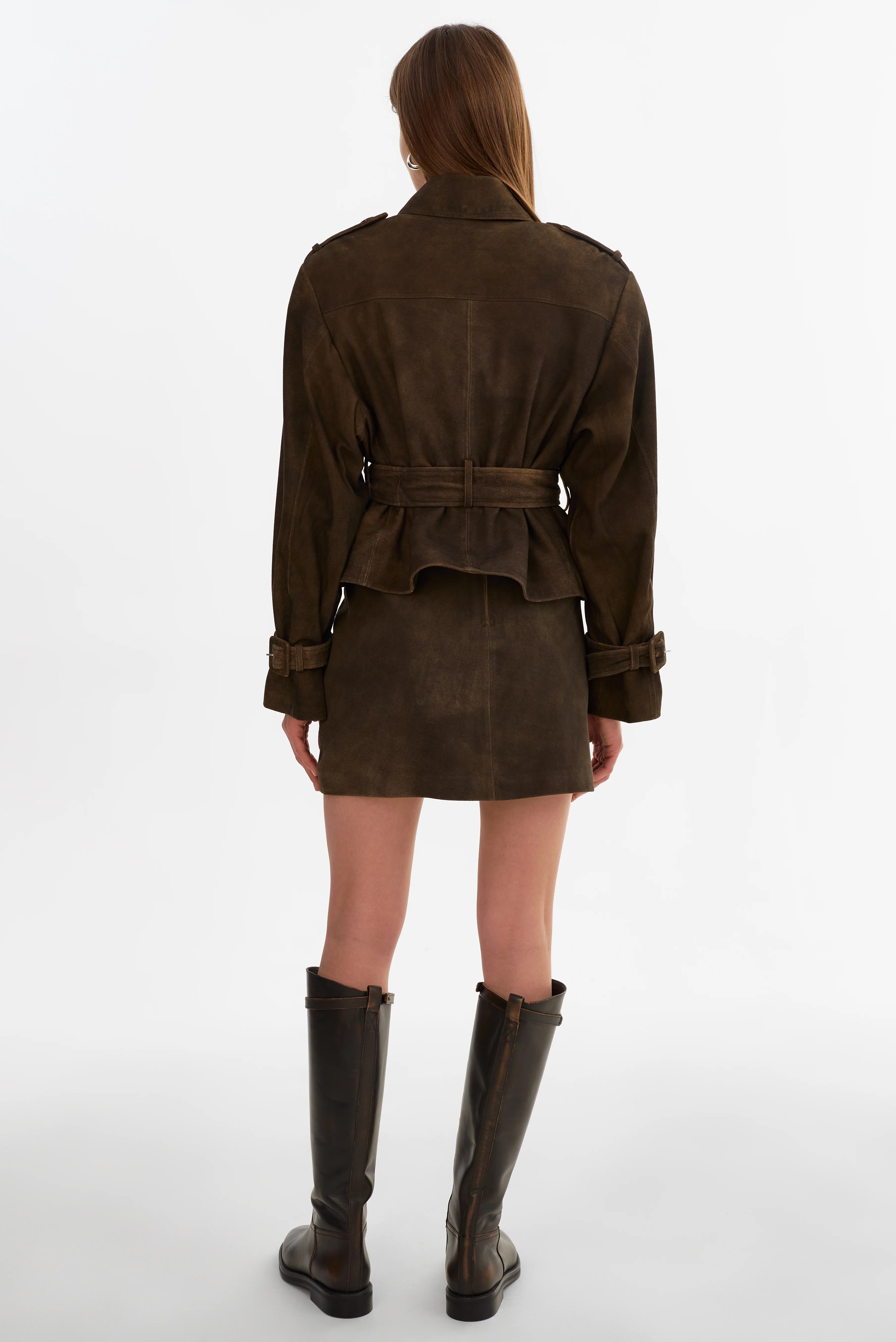 Dhana Short Suede Trench | Dark Brown