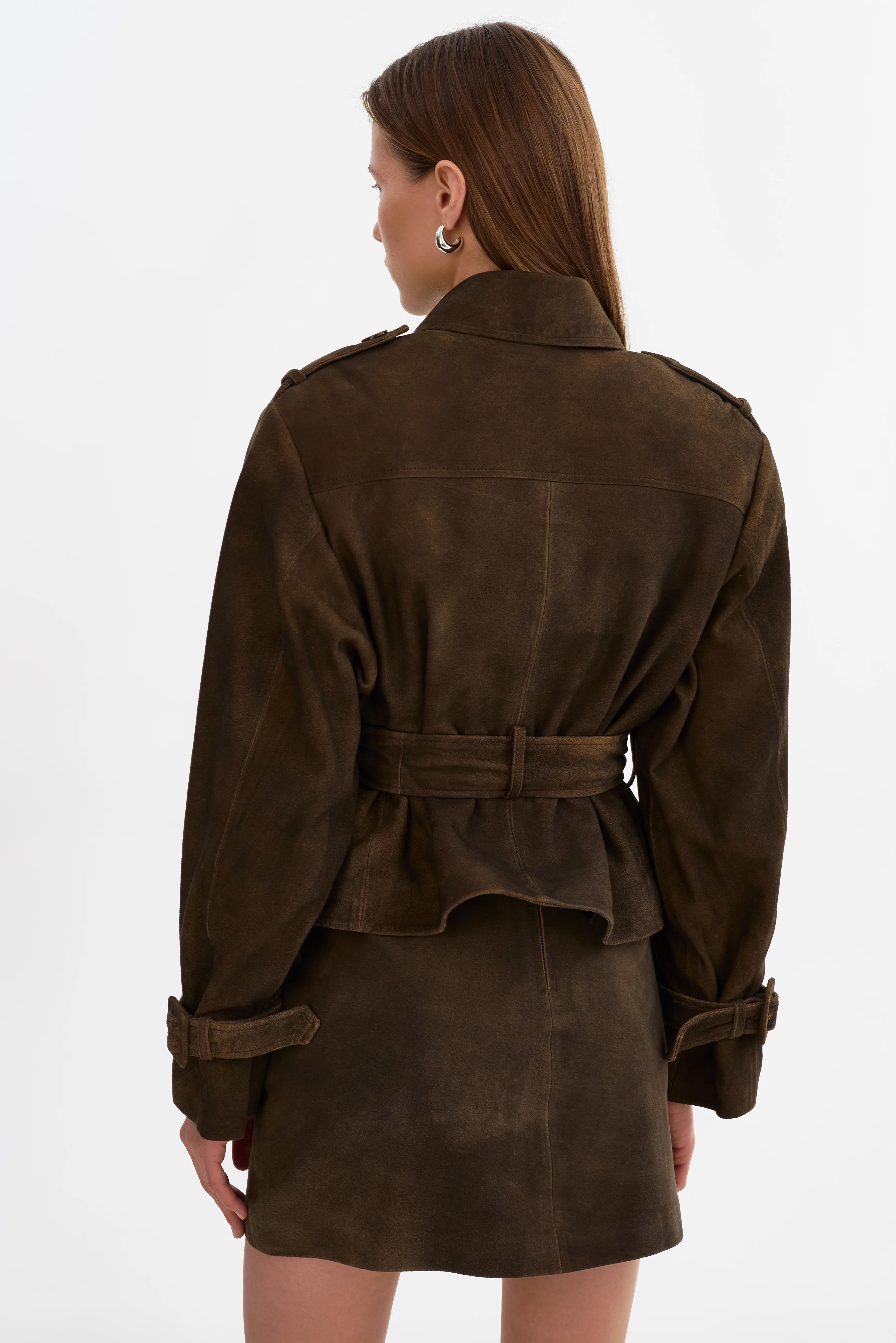 Dhana Short Suede Trench | Dark Brown