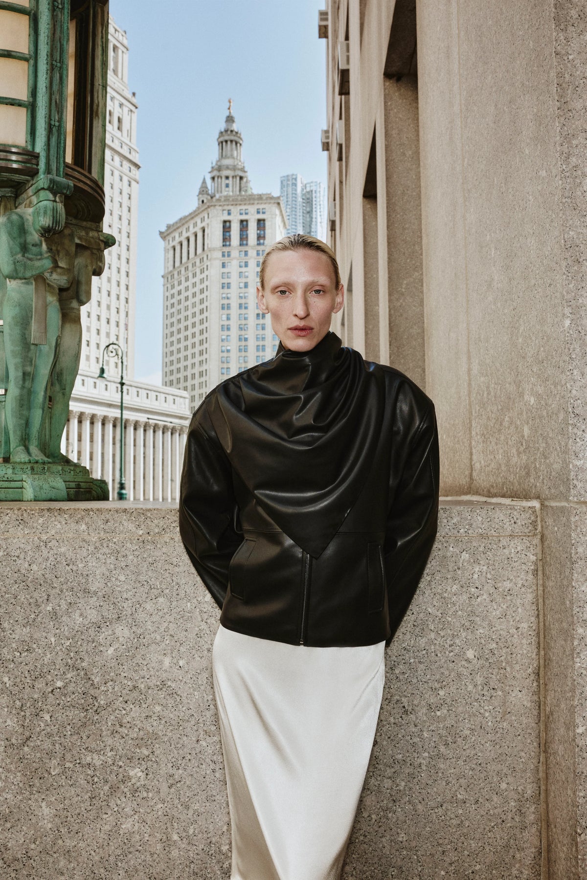 Harlow Faux Leather Scarf Jacket | Black