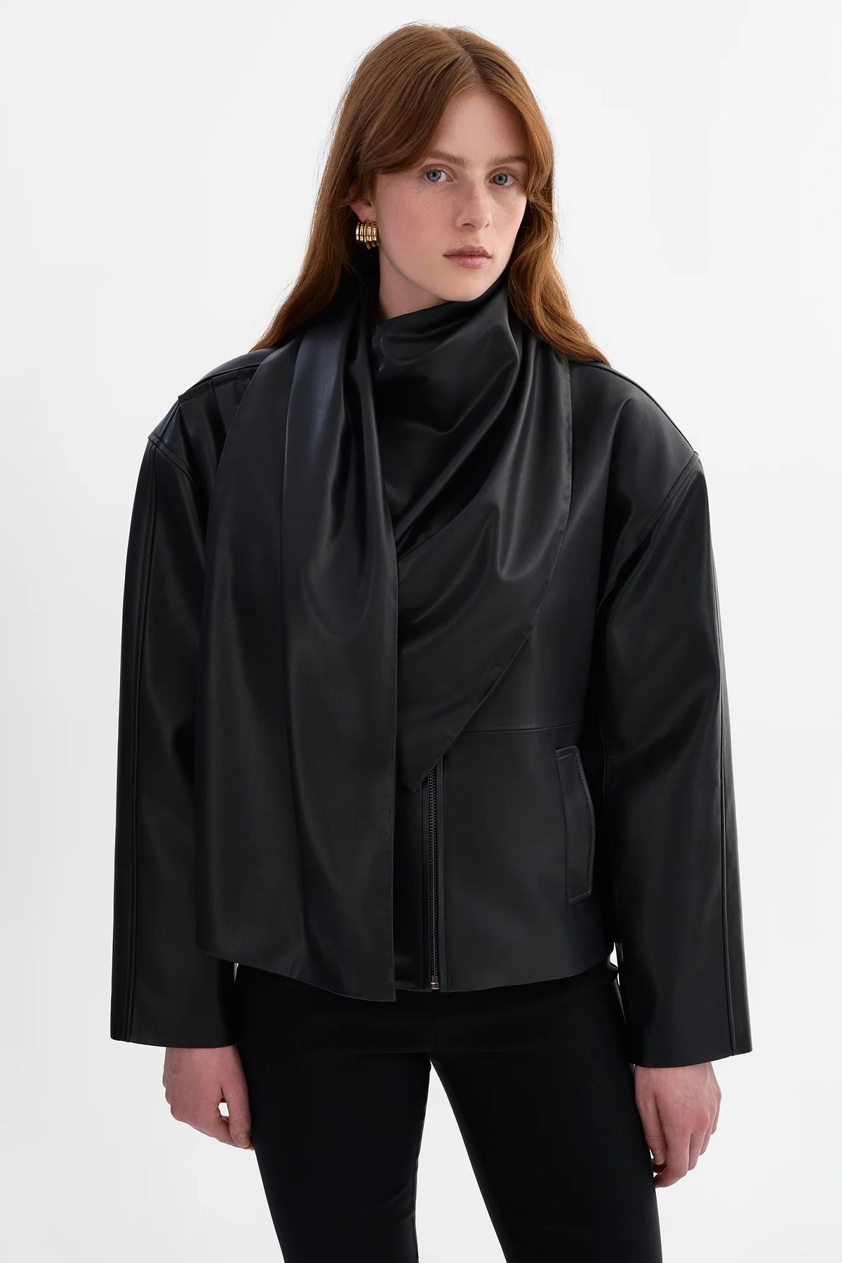 Harlow Faux Leather Scarf Jacket | Black