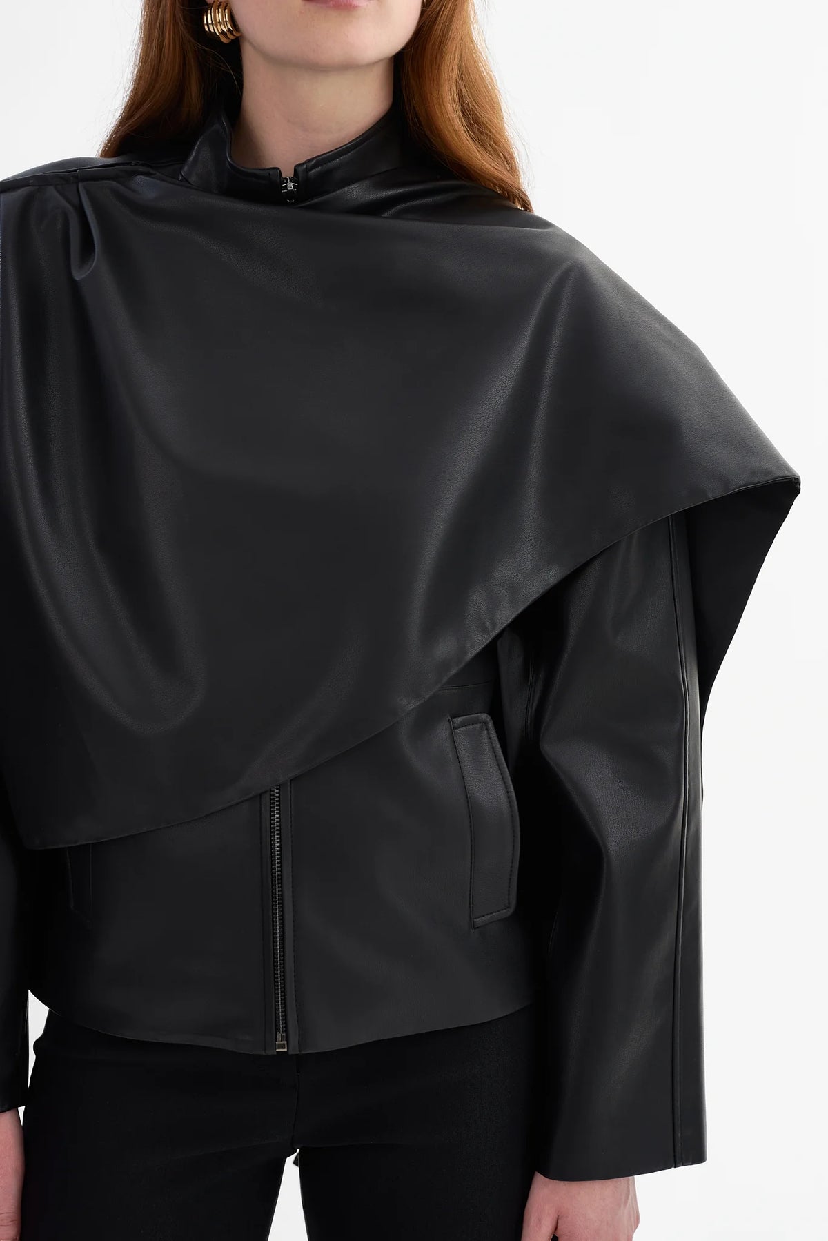 Harlow Faux Leather Scarf Jacket | Black
