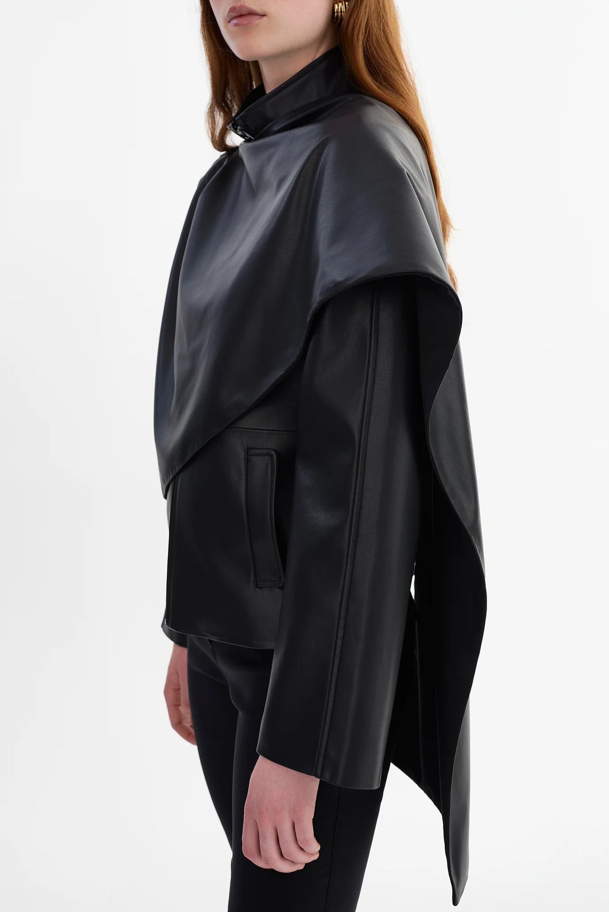 Harlow Faux Leather Scarf Jacket | Black