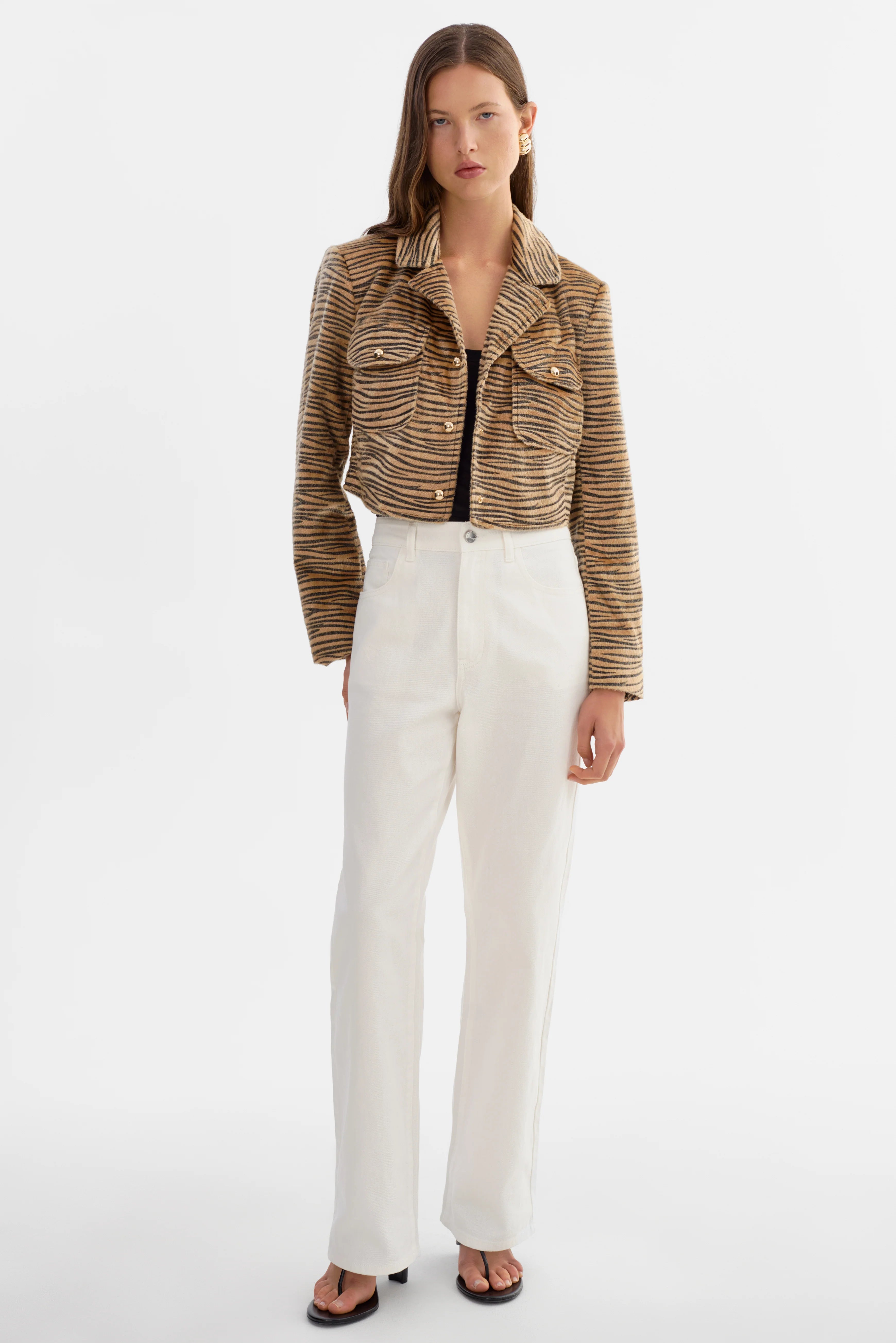 Jaylee Tiger Print Faux Hair Jacket