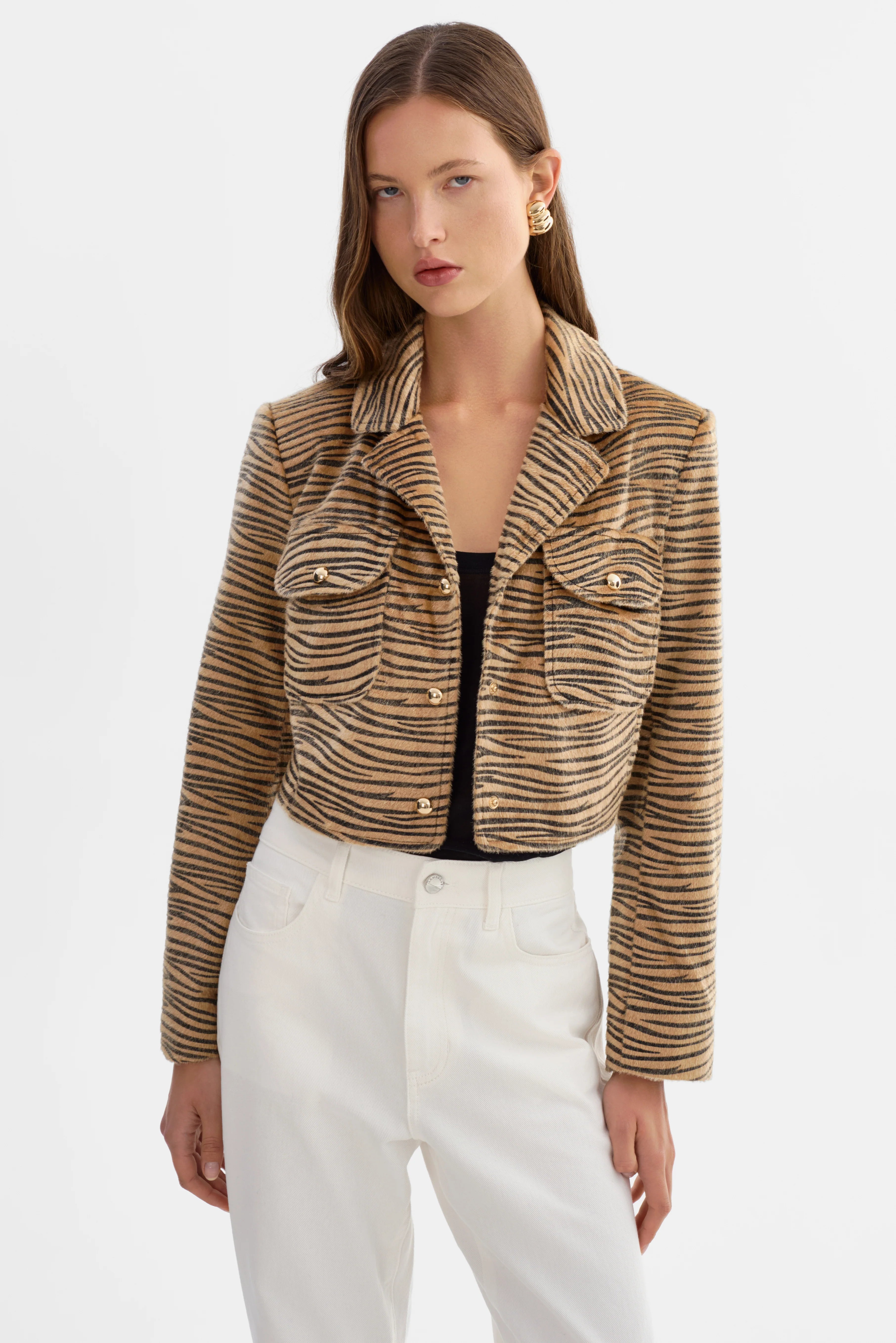 Jaylee Tiger Print Faux Hair Jacket