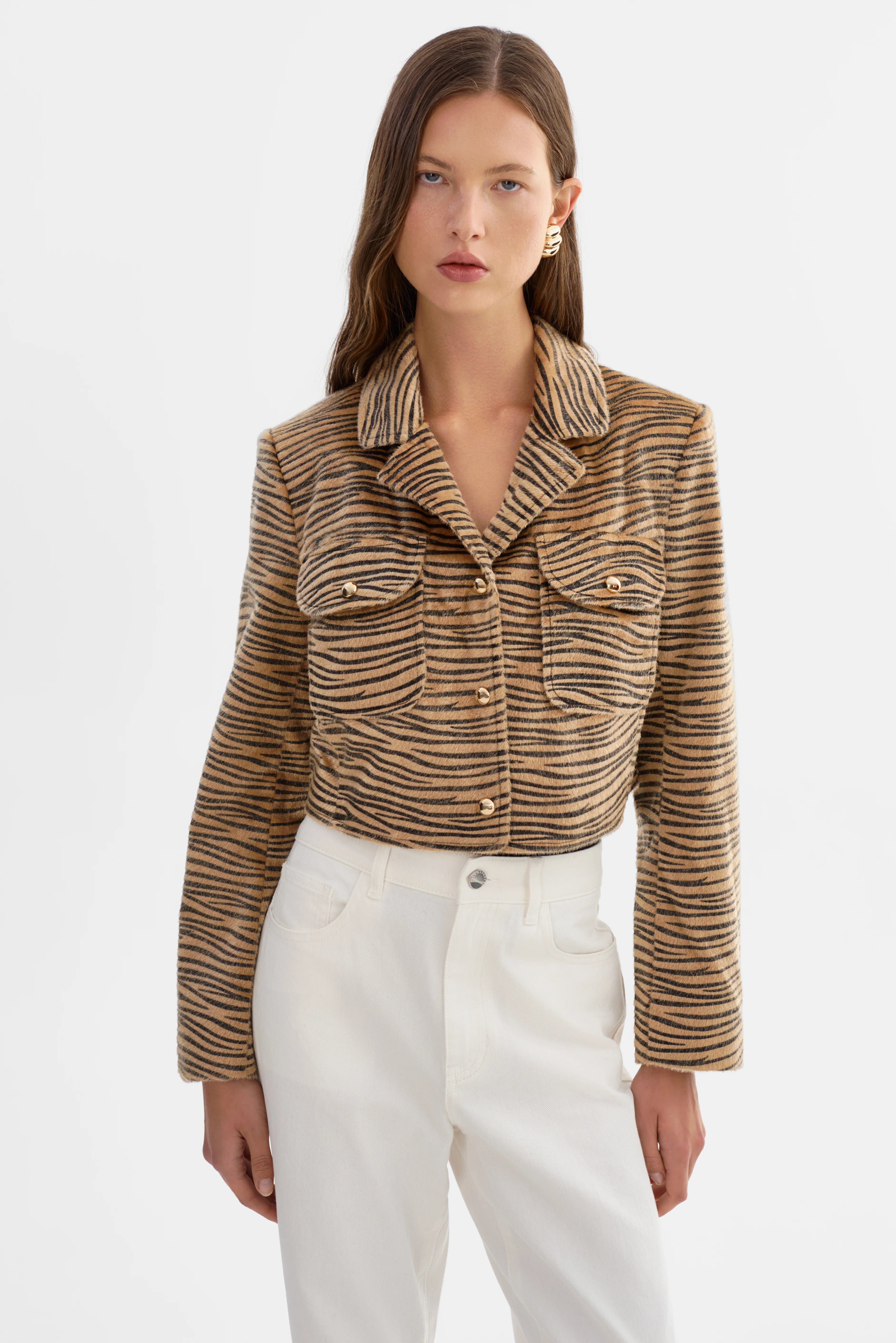 Jaylee Tiger Print Faux Hair Jacket