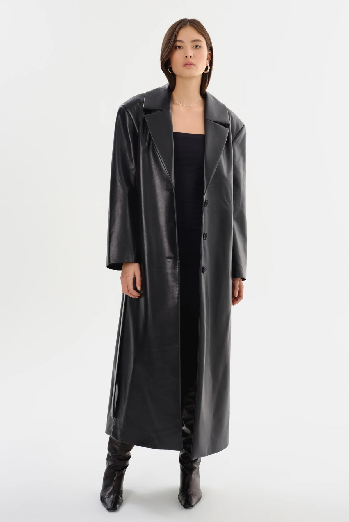 Sarita Recycled Leather Maxi Coat | Black