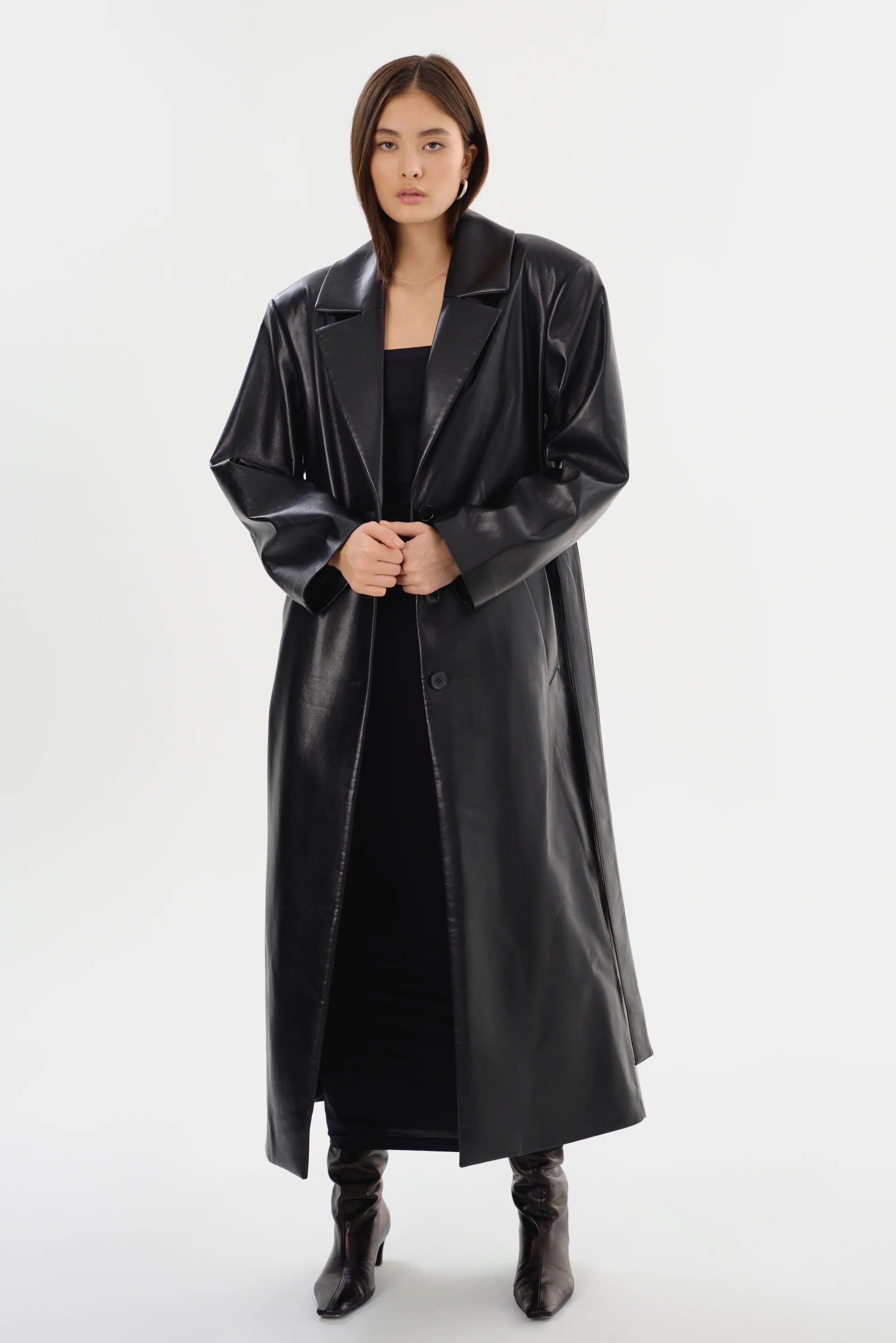 Sarita Recycled Leather Maxi Coat | Black