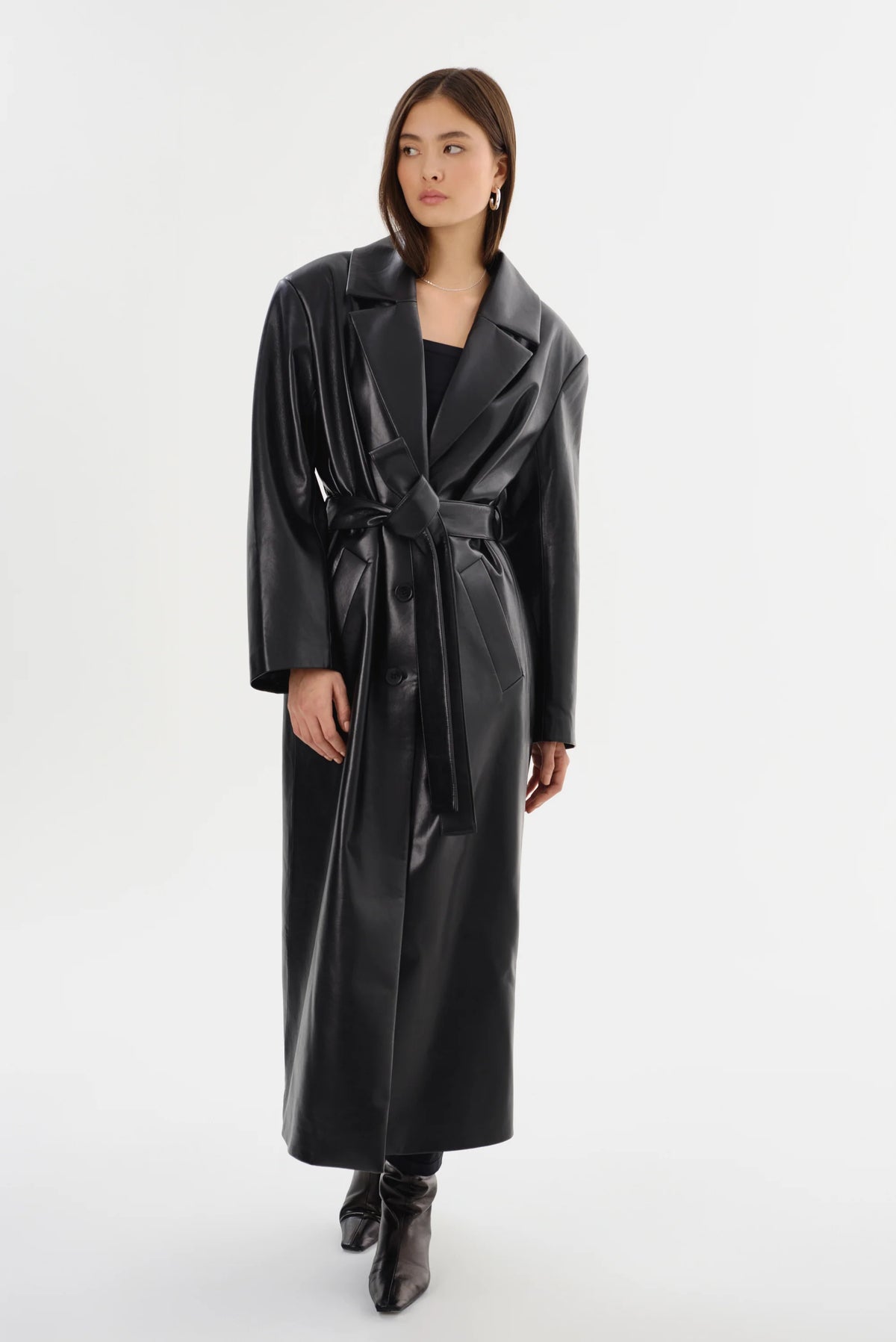 Sarita Recycled Leather Maxi Coat | Black