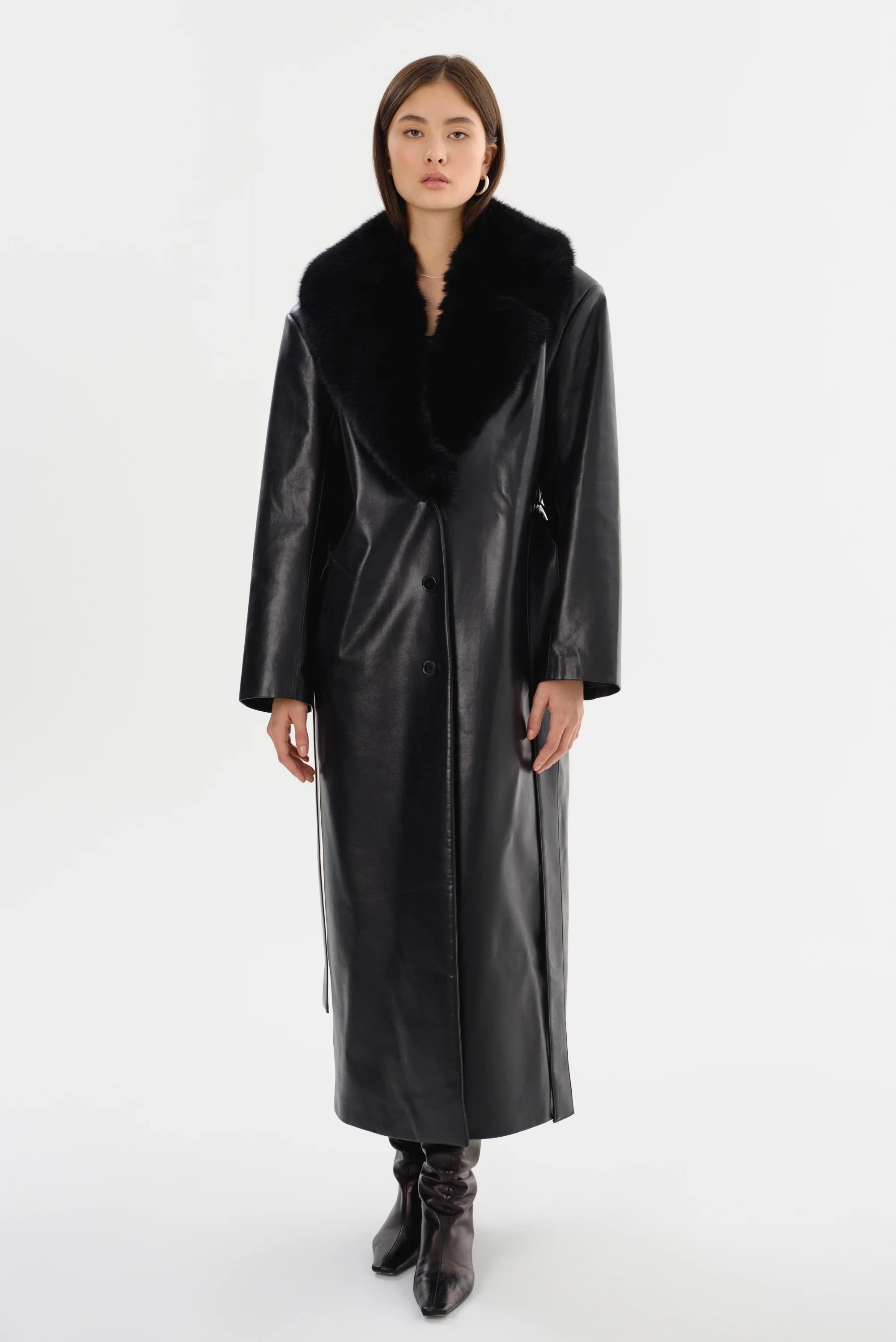 Sarita Recycled Leather Maxi Coat | Black