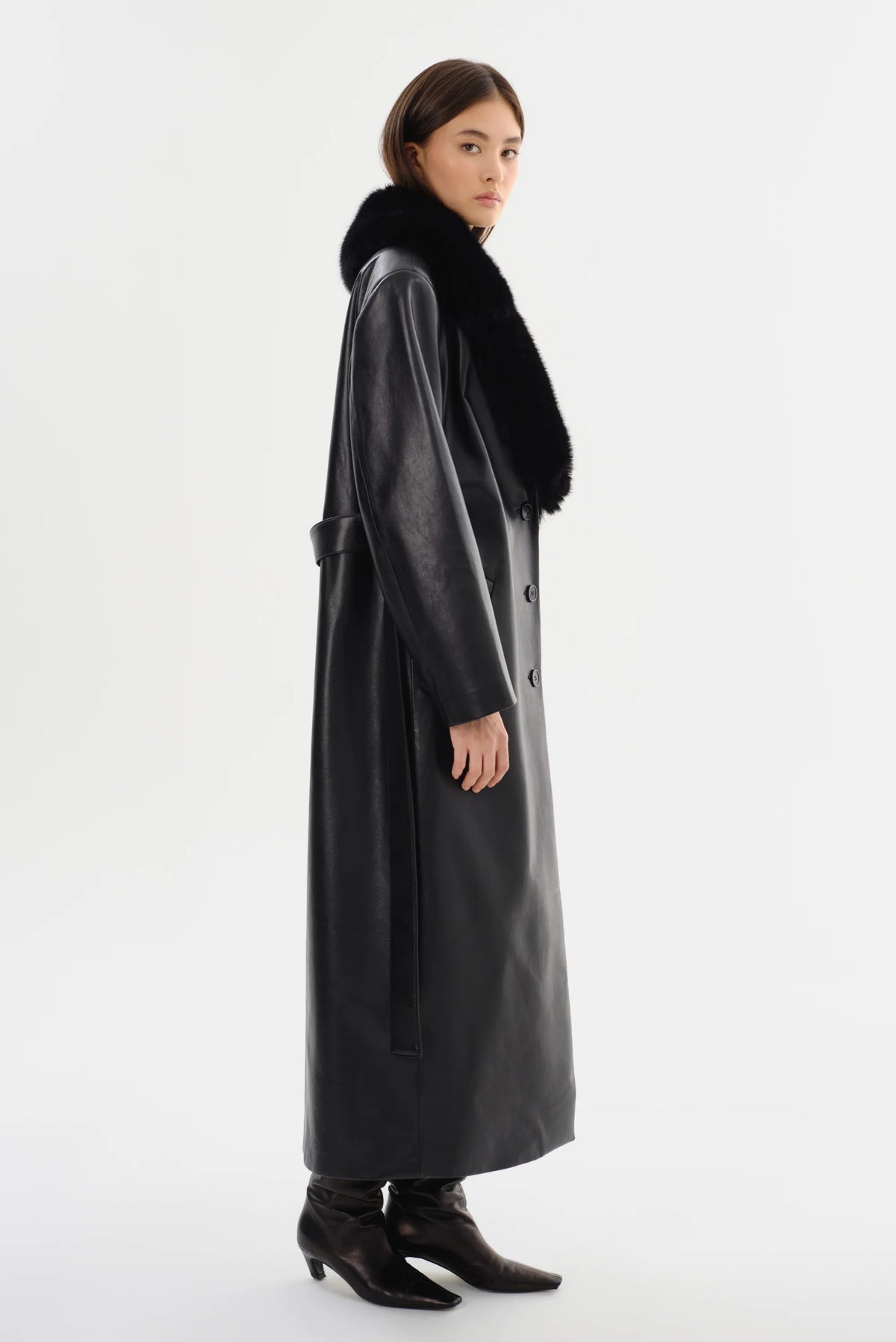 Sarita Recycled Leather Maxi Coat | Black