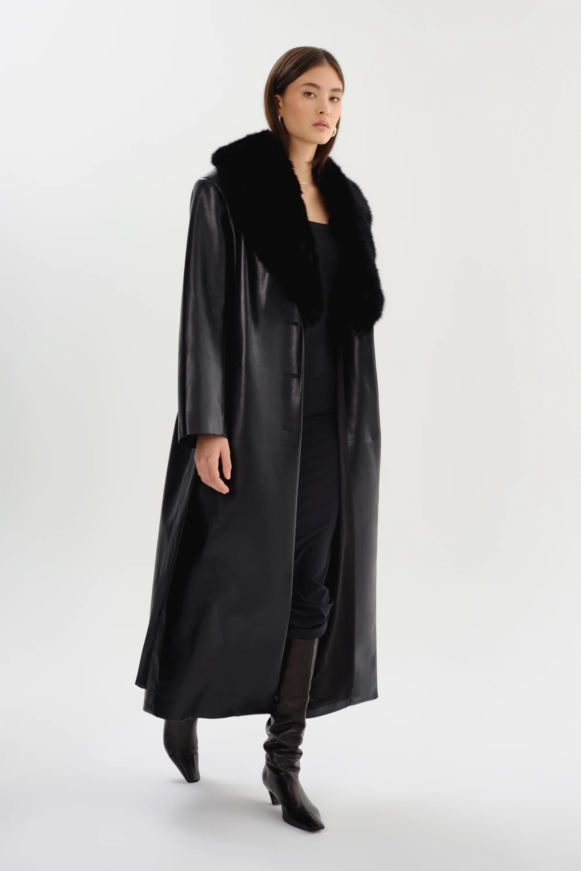 Sarita Recycled Leather Maxi Coat | Black