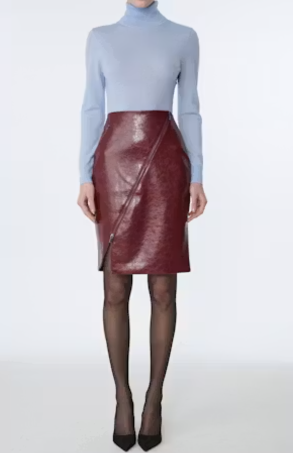 Verena Asymmetrical Zip Front Skirt | Oxblood