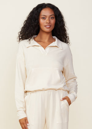 Monrow Supersoft Fleece Polo Sweatshirt | Off White