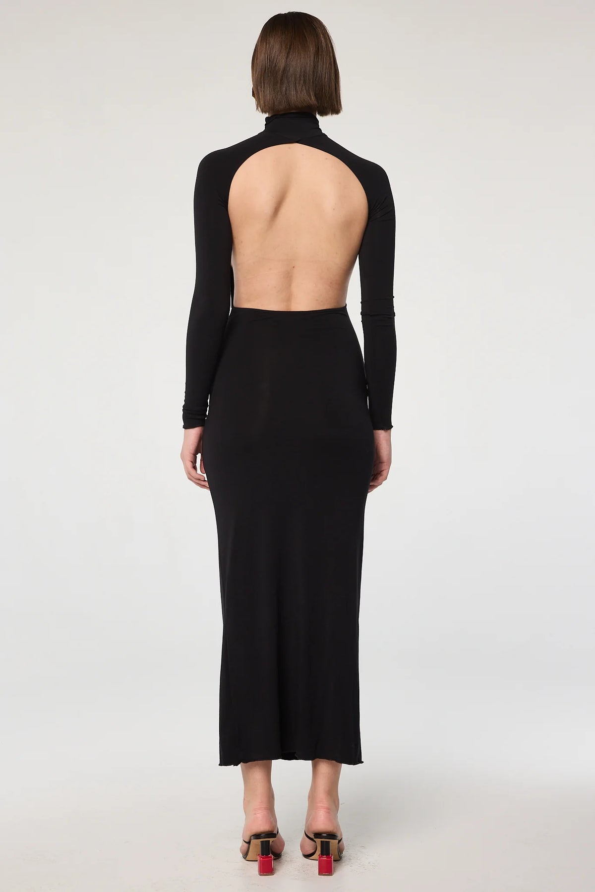 Lenny Black Open Back Turtleneck Maxi Dress | Black