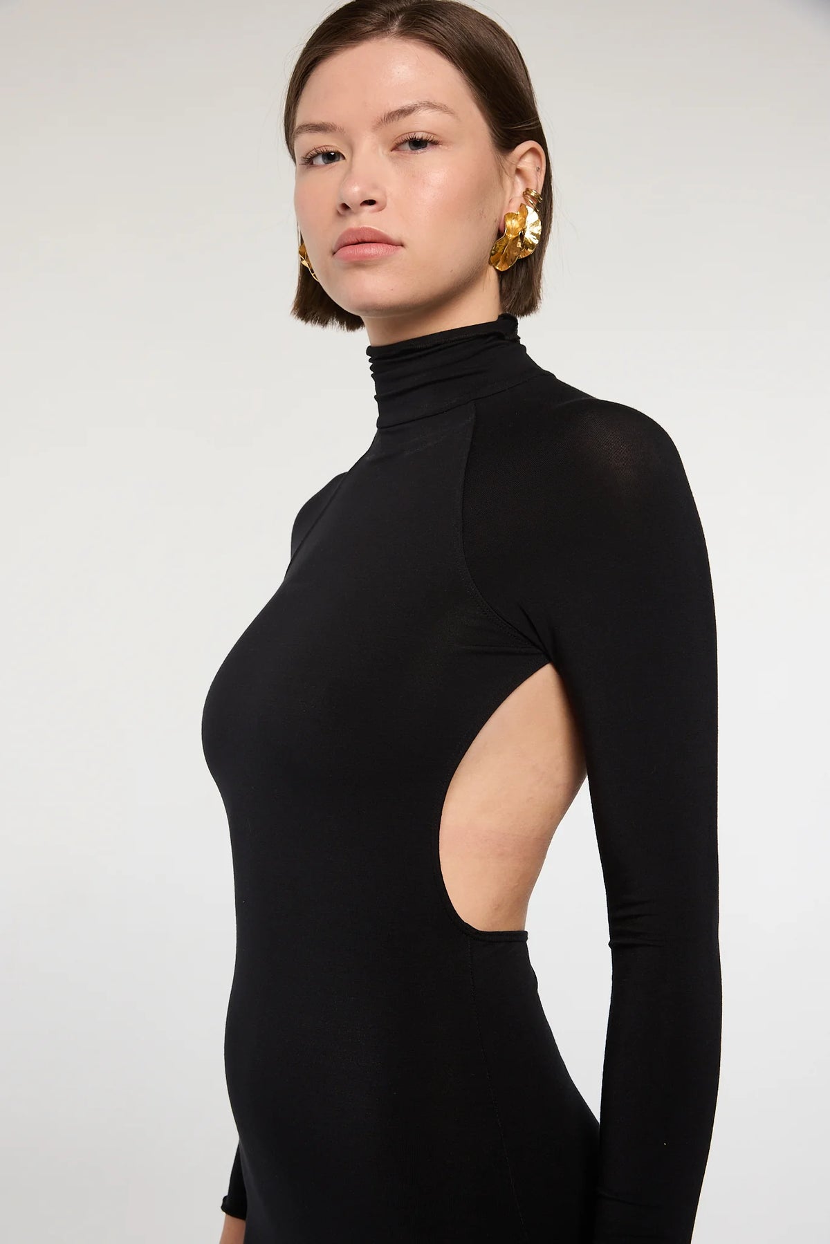 Lenny Black Open Back Turtleneck Maxi Dress | Black