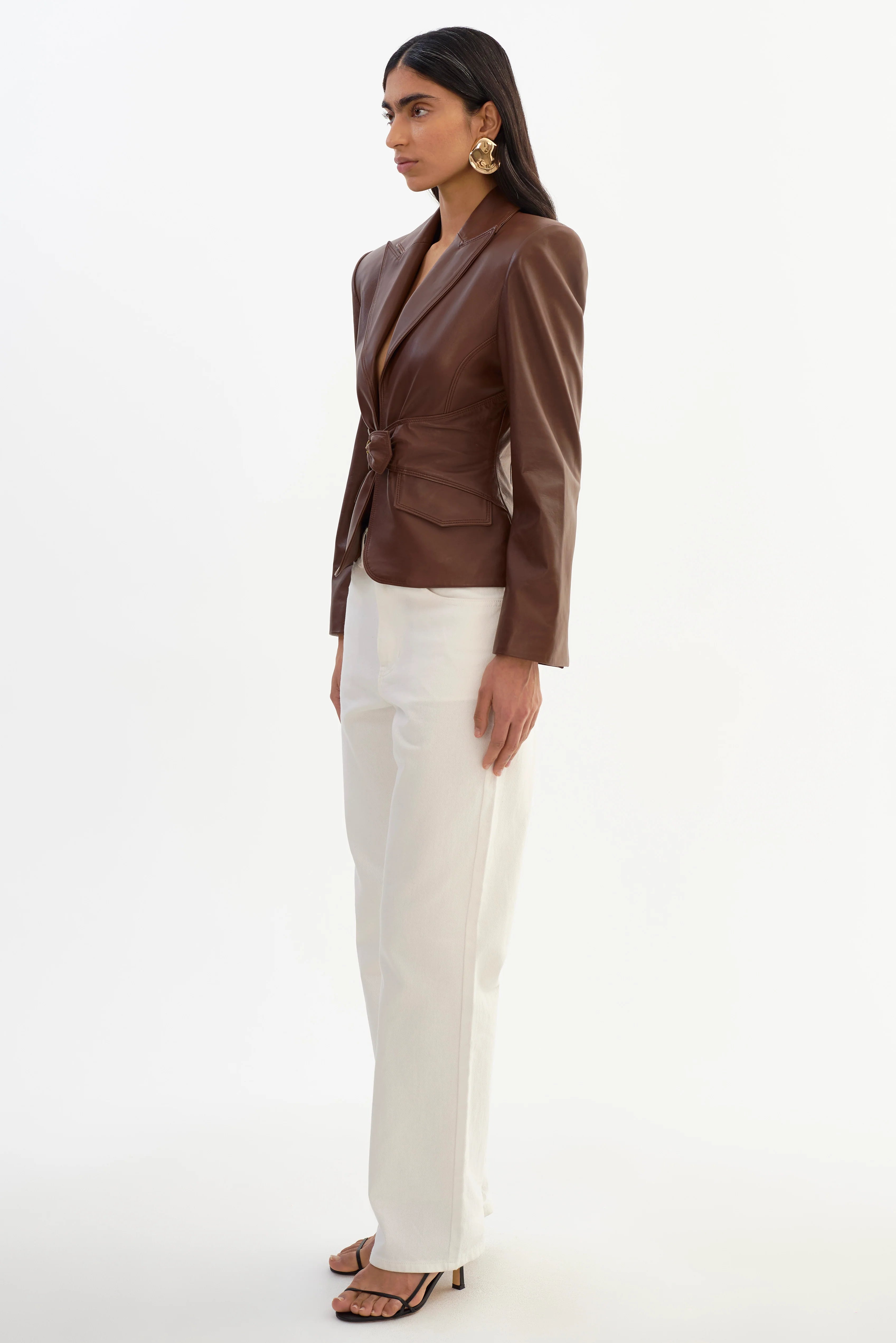 Wiley Belted Leather Blazer | Mid Brown