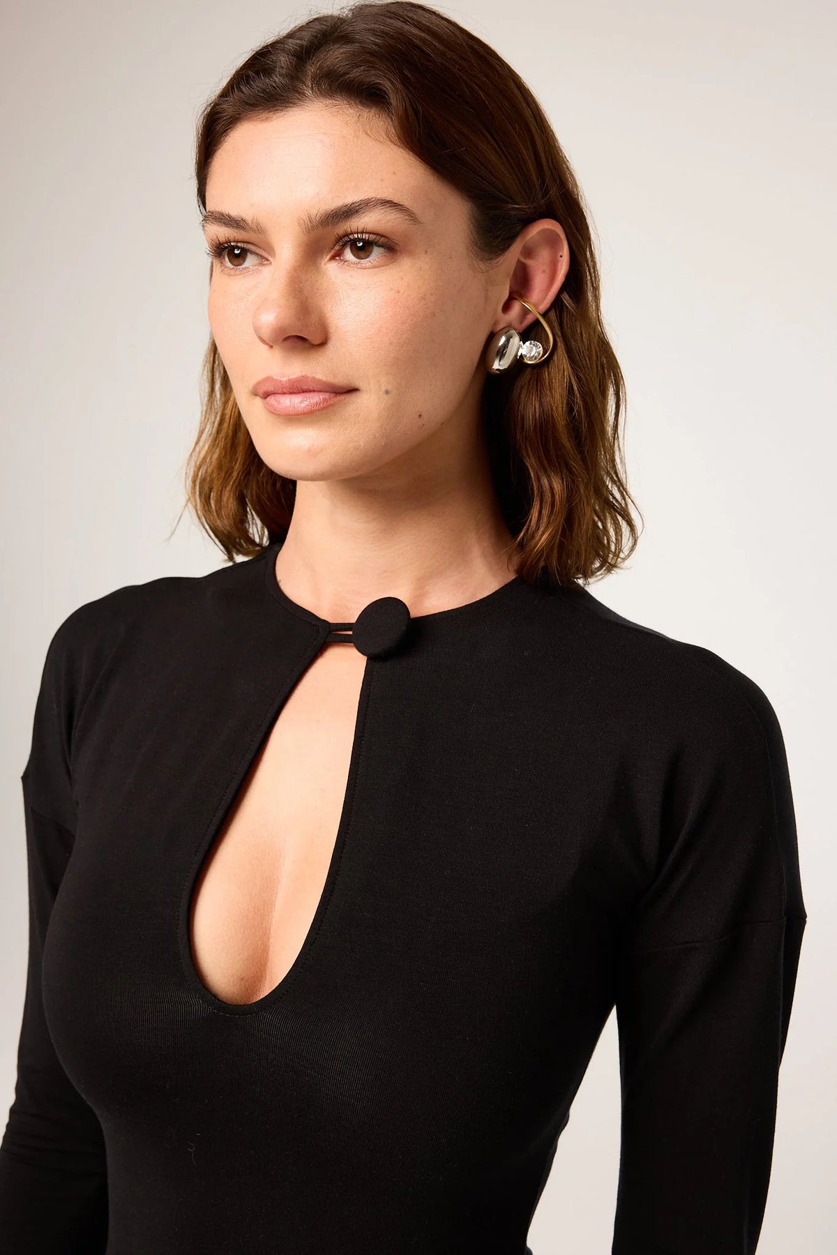 Abbi Keyhole Ribbed Jersey Dress | Black