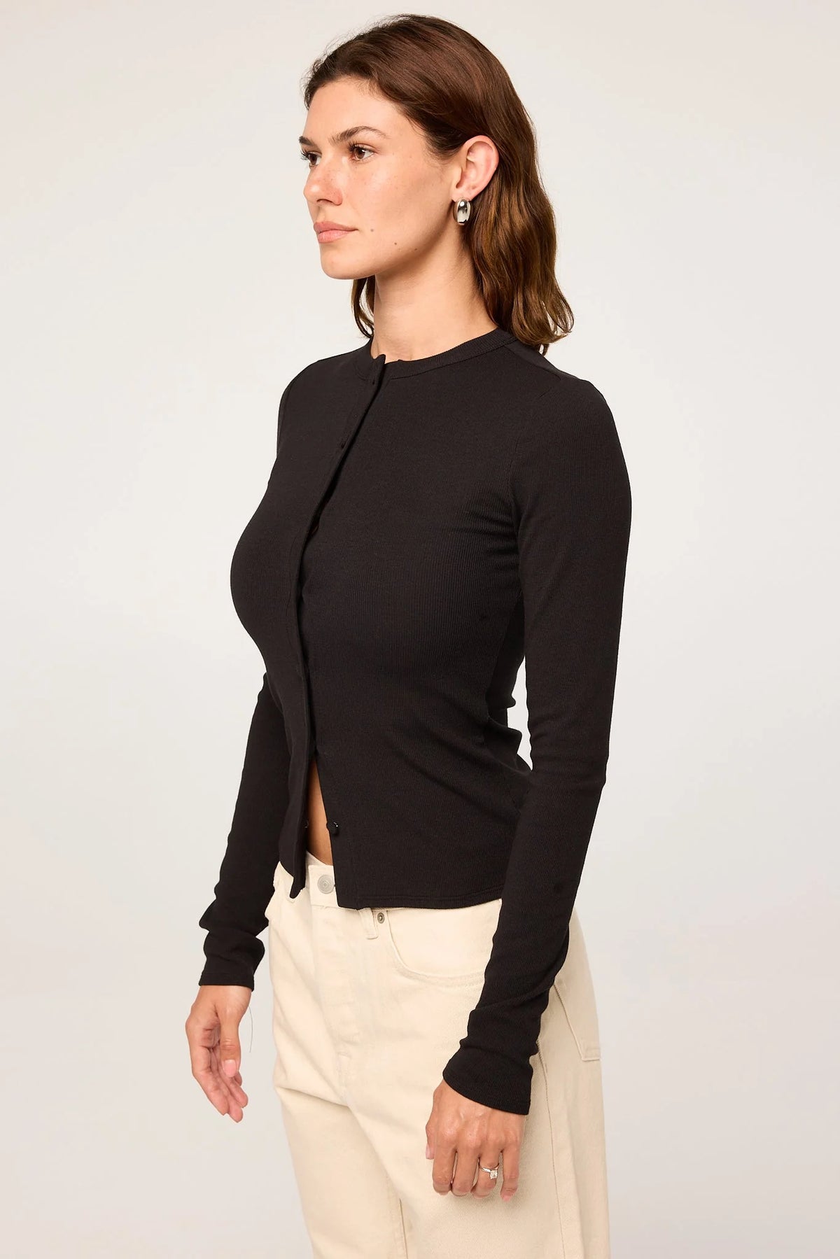Clover Ribbed Jersey Cardigan | Black