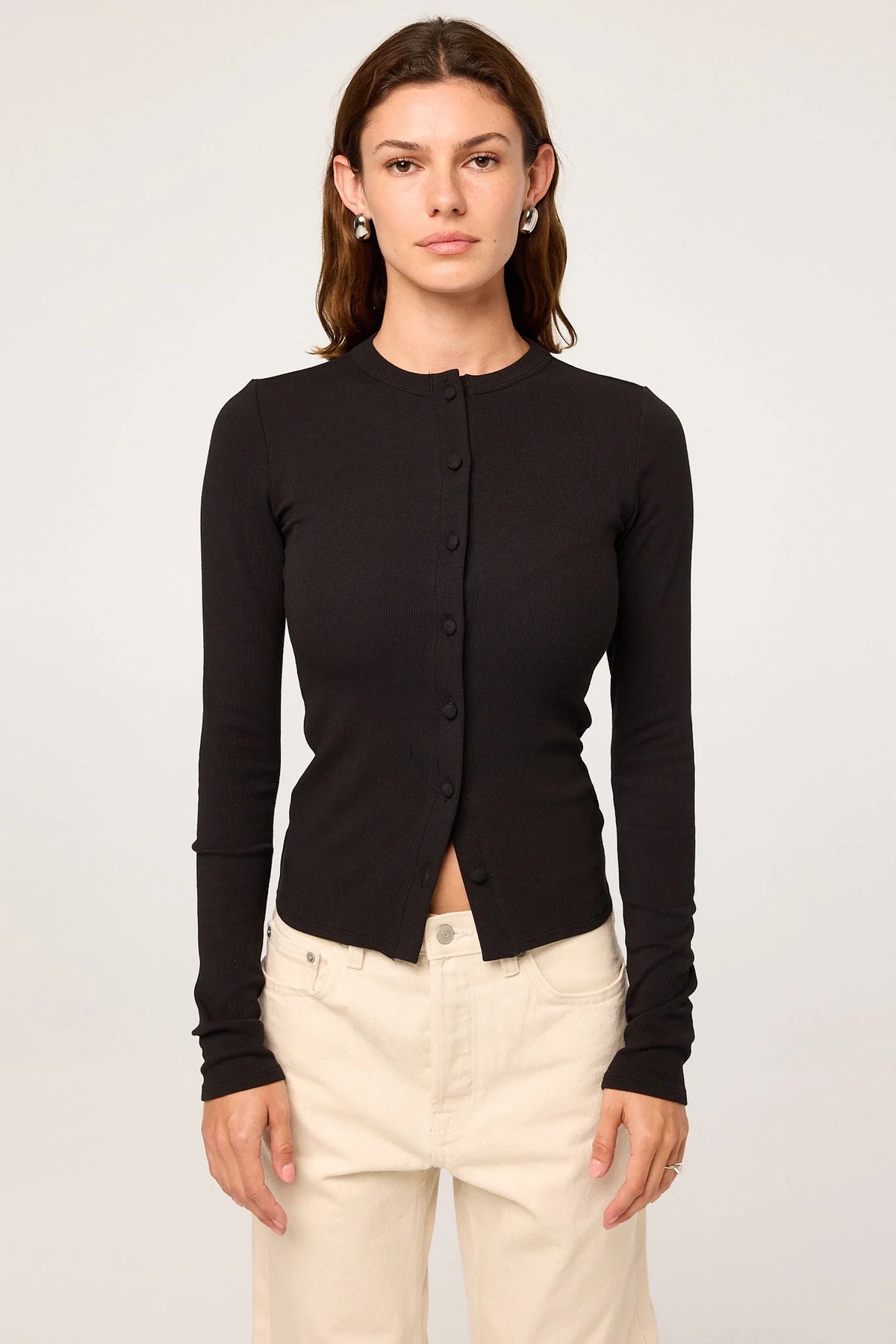 Clover Ribbed Jersey Cardigan | Black