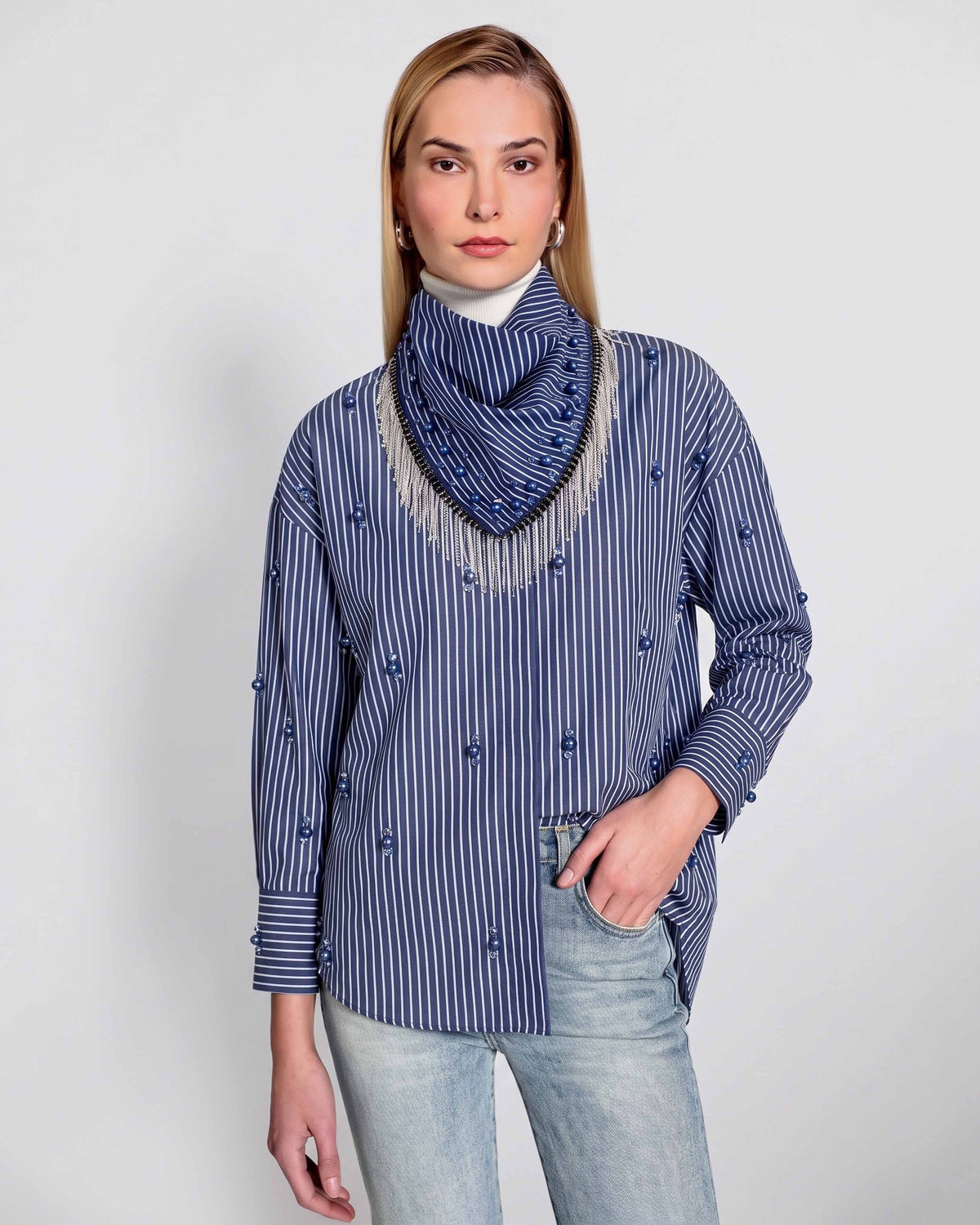 Echo Embellished Scarf | Ink Blue