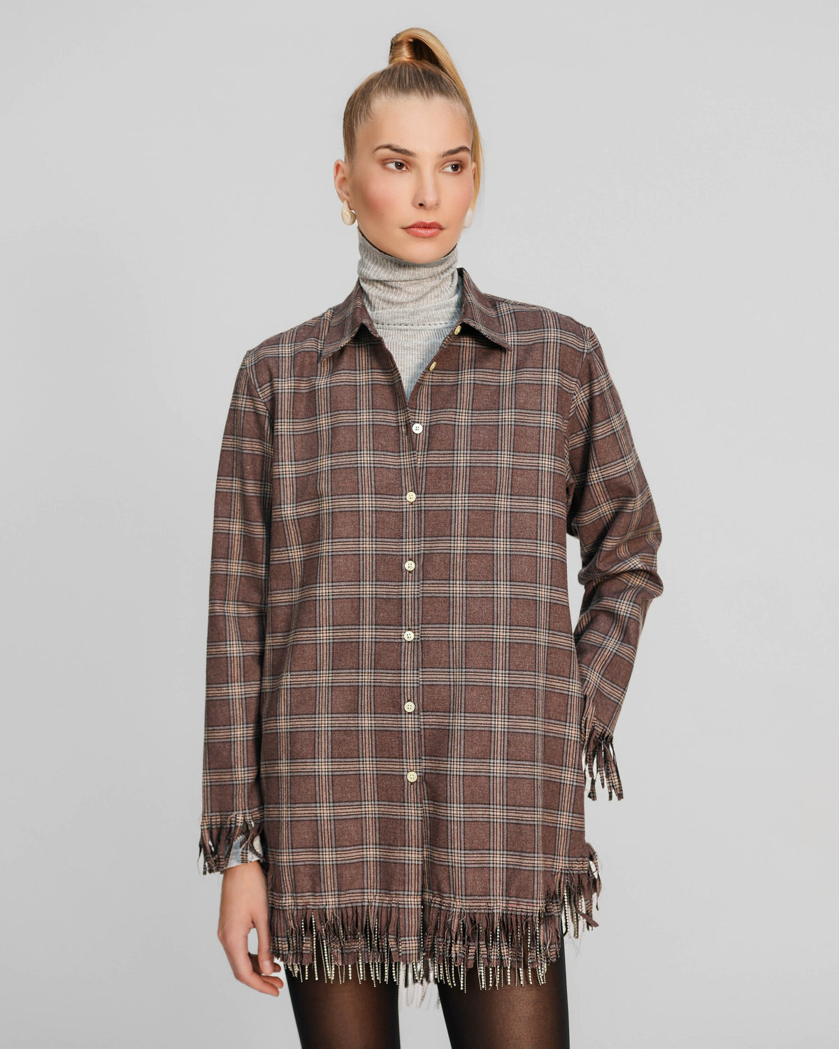 Europa Plaid Flannel Crystal Fringe Mini Dress | Huckelberry