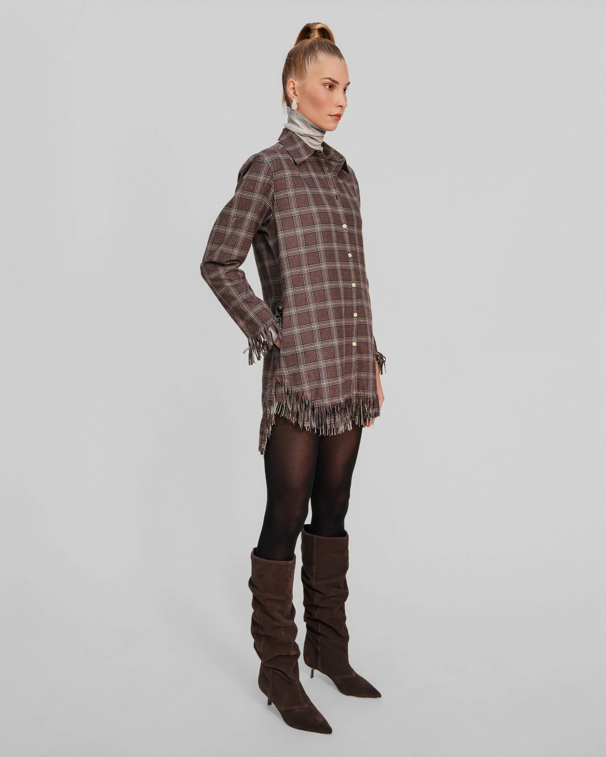Europa Plaid Flannel Crystal Fringe Mini Dress | Huckelberry