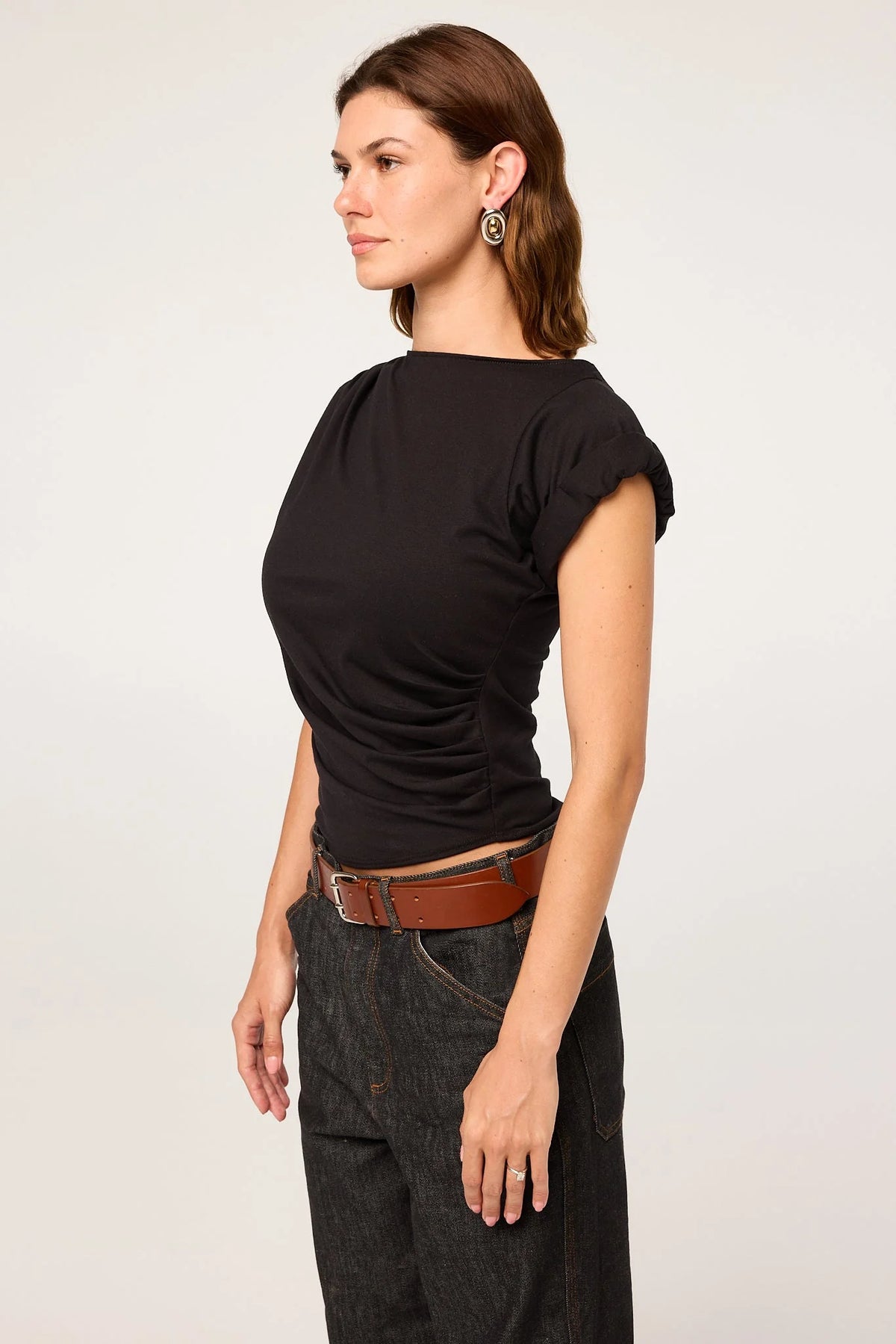 Francine Pleated Short Sleeve Tee | Black
