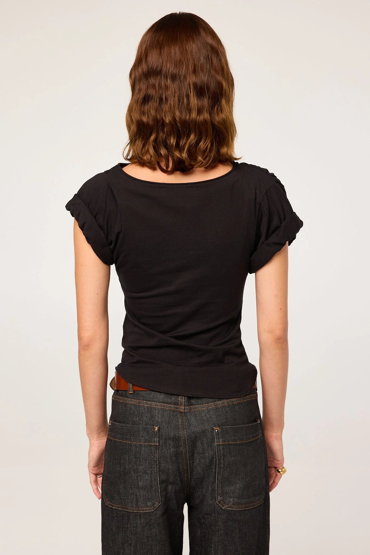 Francine Pleated Short Sleeve Tee | Black