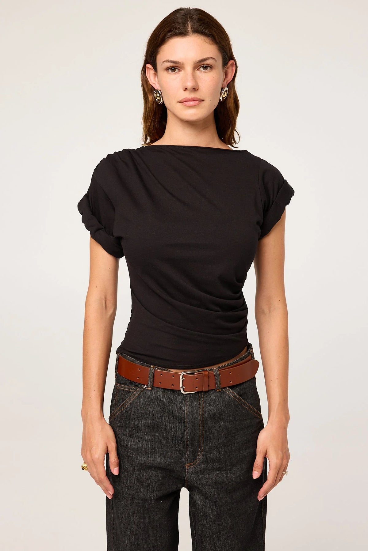 Francine Pleated Short Sleeve Tee | Black