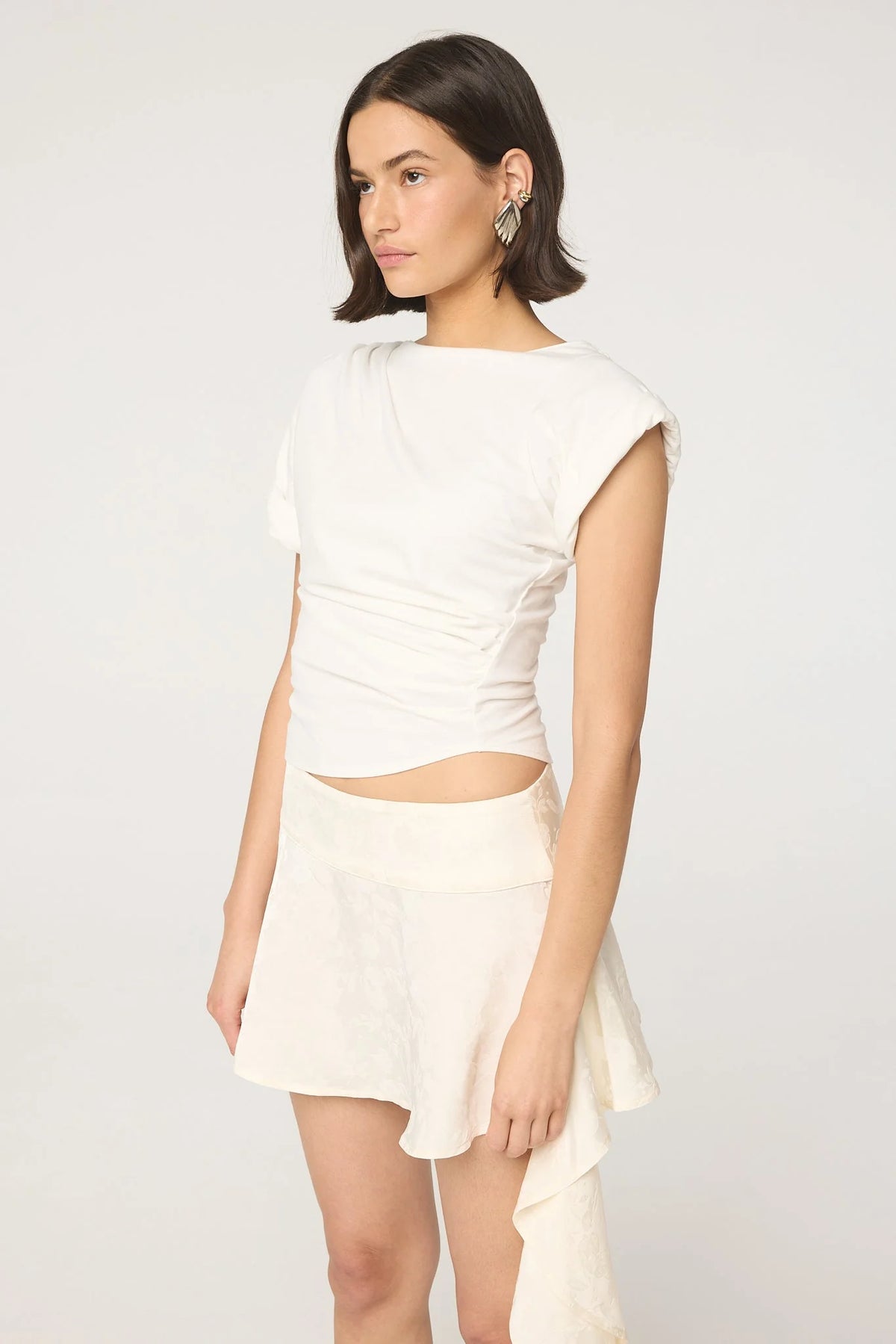 Francine Pleated Short Sleeve Tee | White