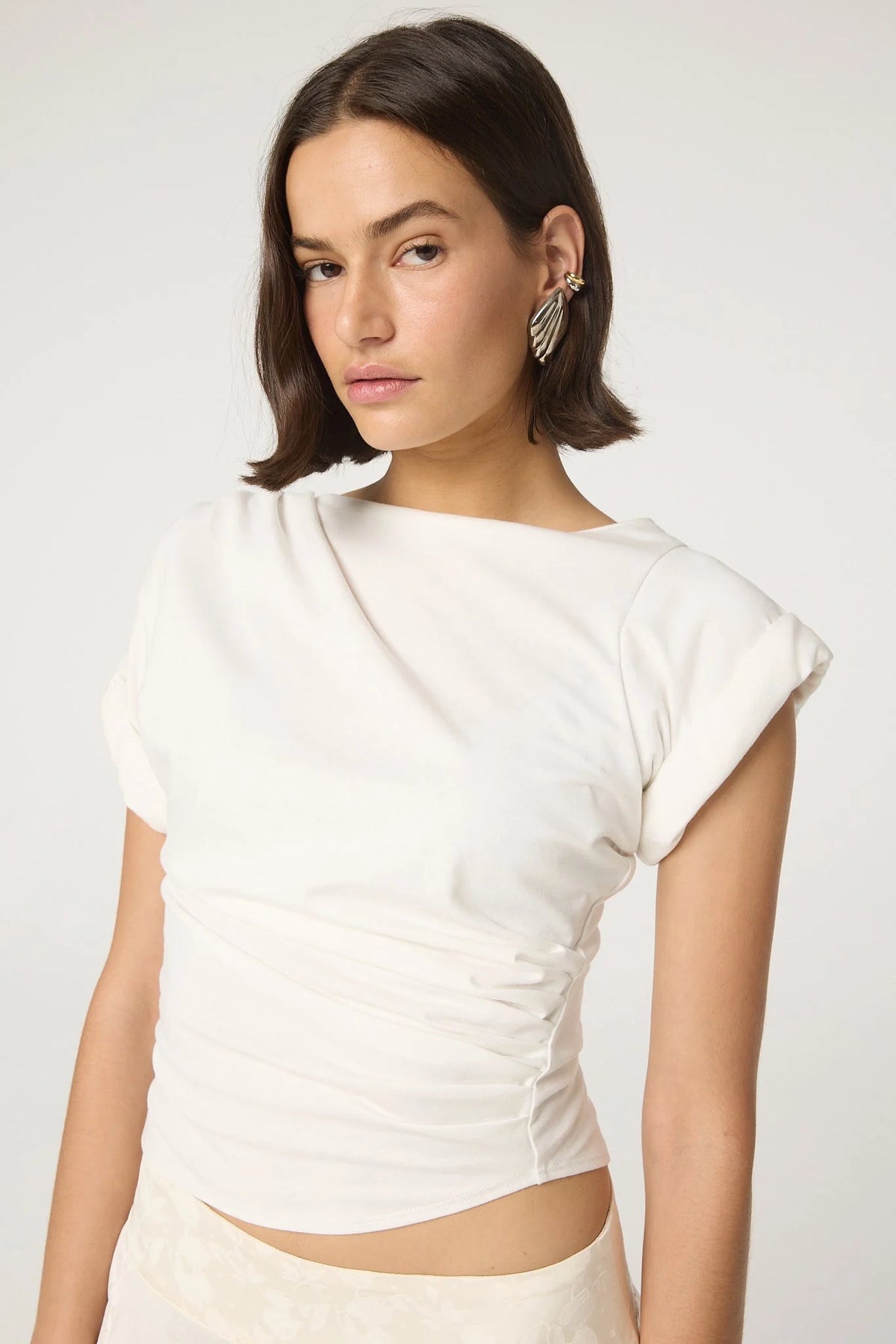 Francine Pleated Short Sleeve Tee | White