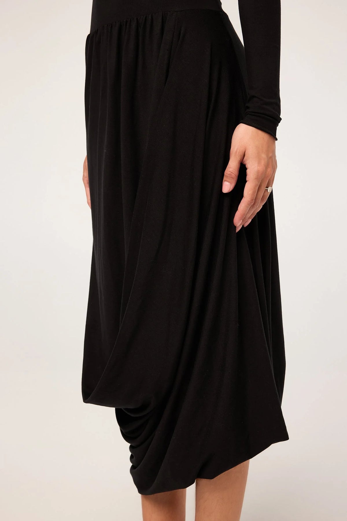 Jan Open Black Draped Midi Dress | Black