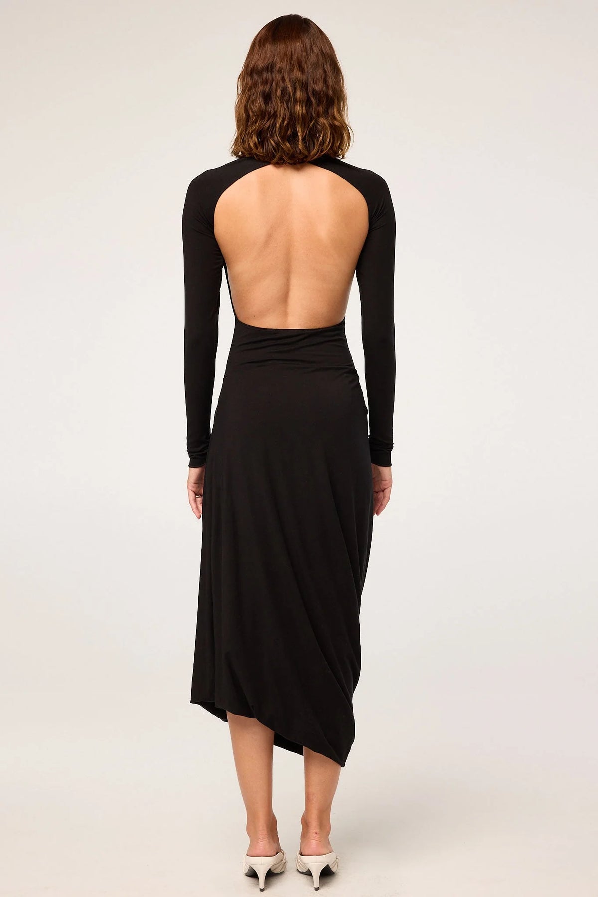 Jan Open Black Draped Midi Dress | Black