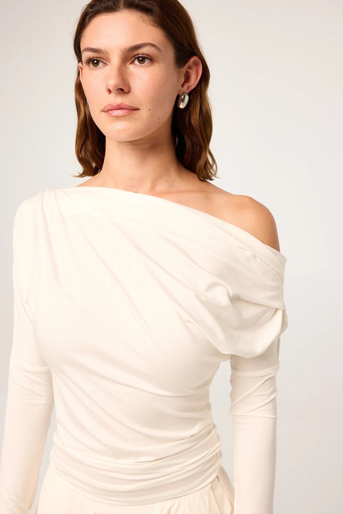 Jana Long Sleeve Draped Top | White