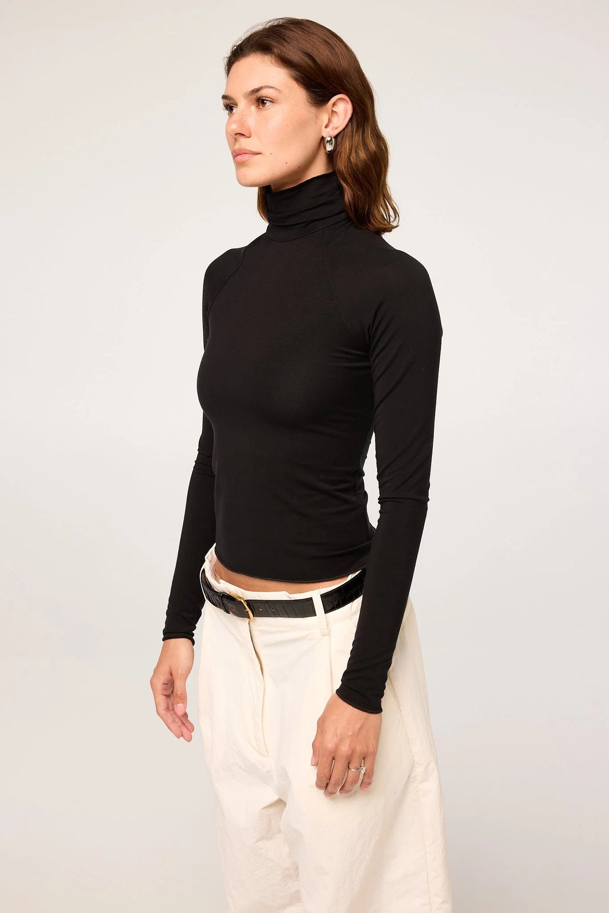 Margaux Long Sleeve Open Back Turtleneck Top | Black